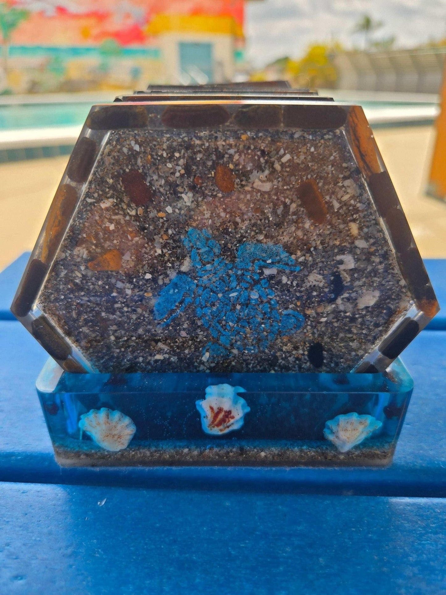 Tropical Tide resin coaster set — ocean-wave design with sand and shells