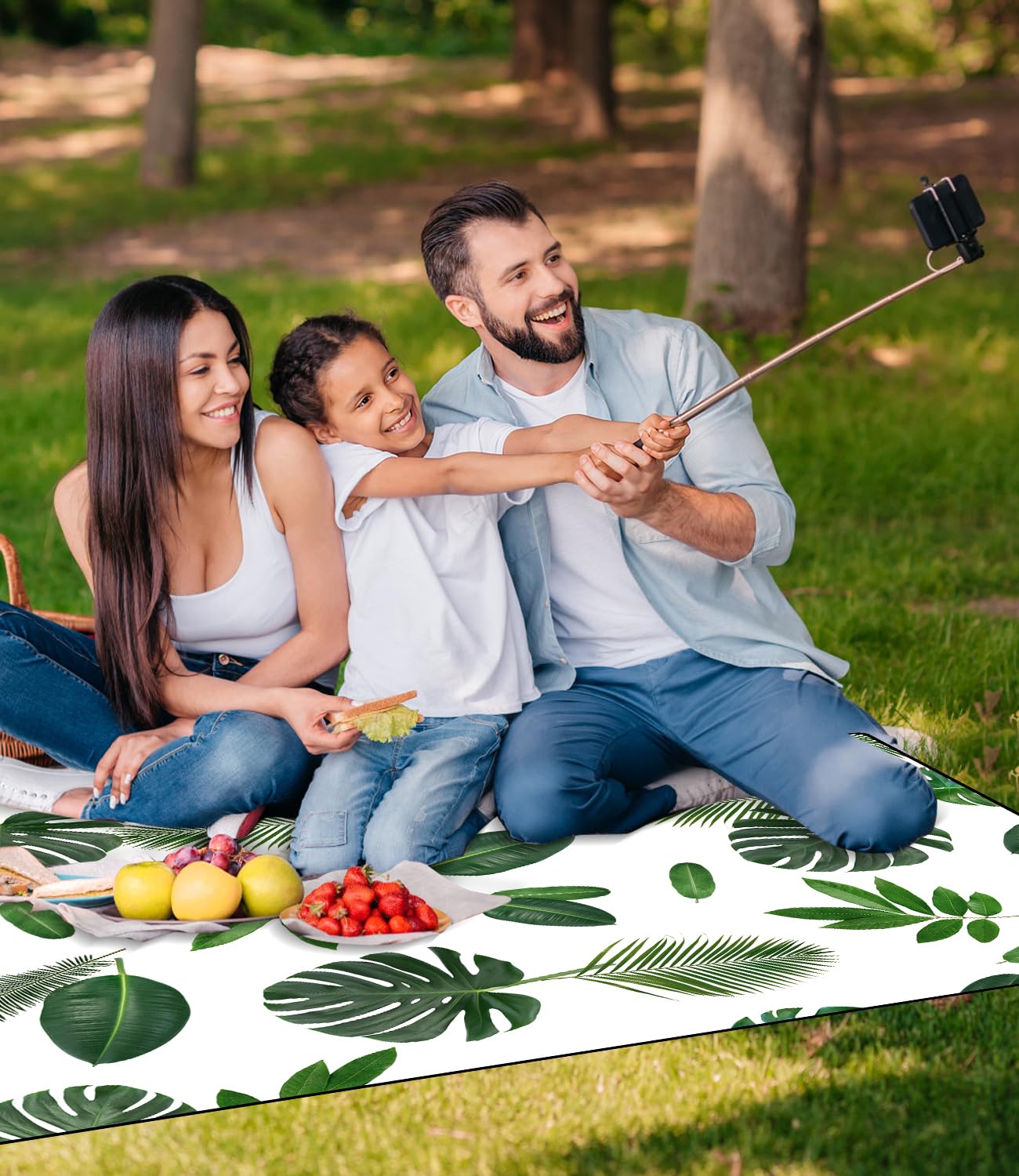 Picnic Blankets 79"x79" Extra Large Outdoor Blanket Beach Blanket Waterproof SandProof Picnic Mat Washable Foldable Portable for Grass Lawn Beach Camping (White with Flowers)