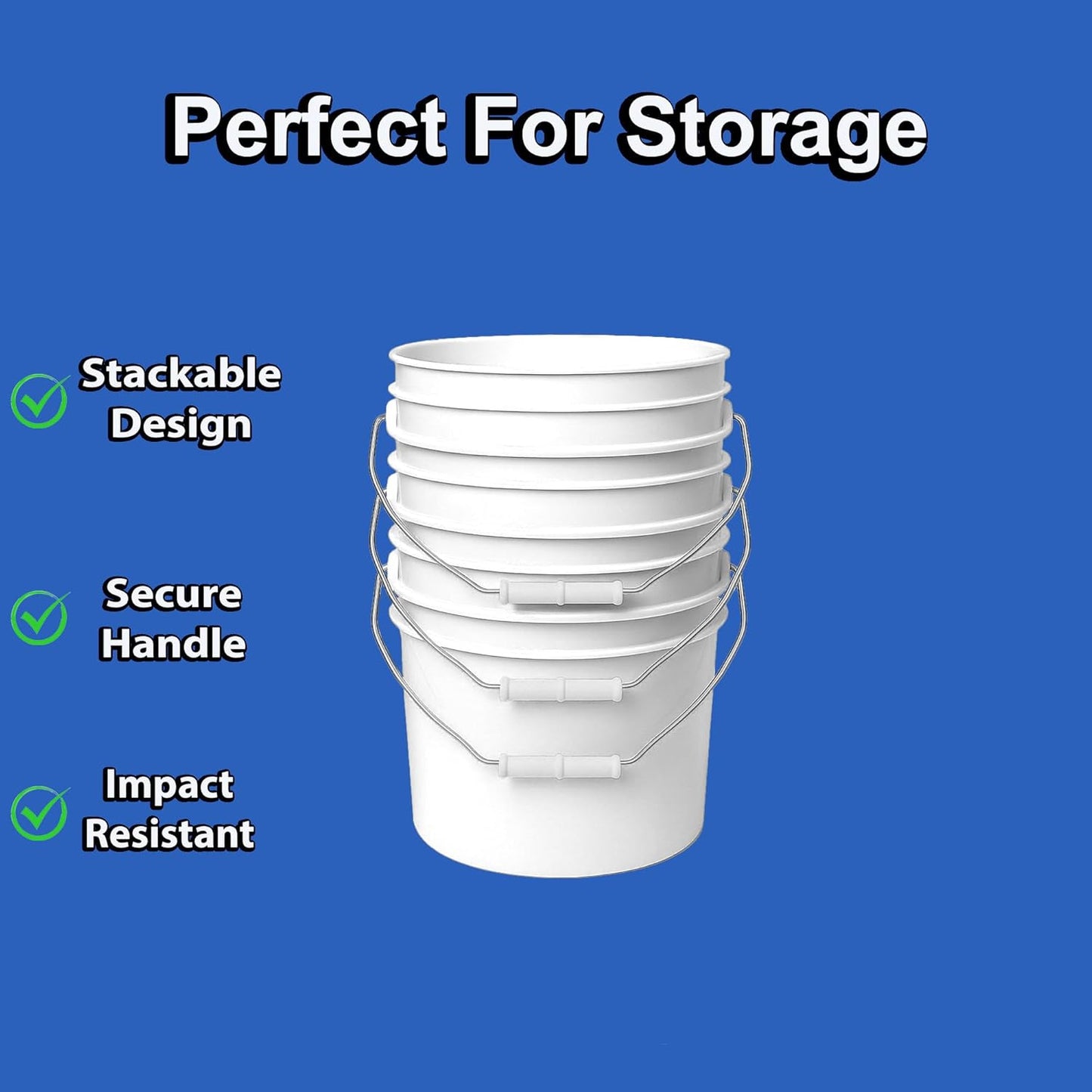 2-Gallon Bucket with Airtight Lid – Made in USA, Food Grade BPA Free Plastic, Heavy Duty Multi-Use, Metal Handle with Grip, Stackable Storage – White, 1 Pack