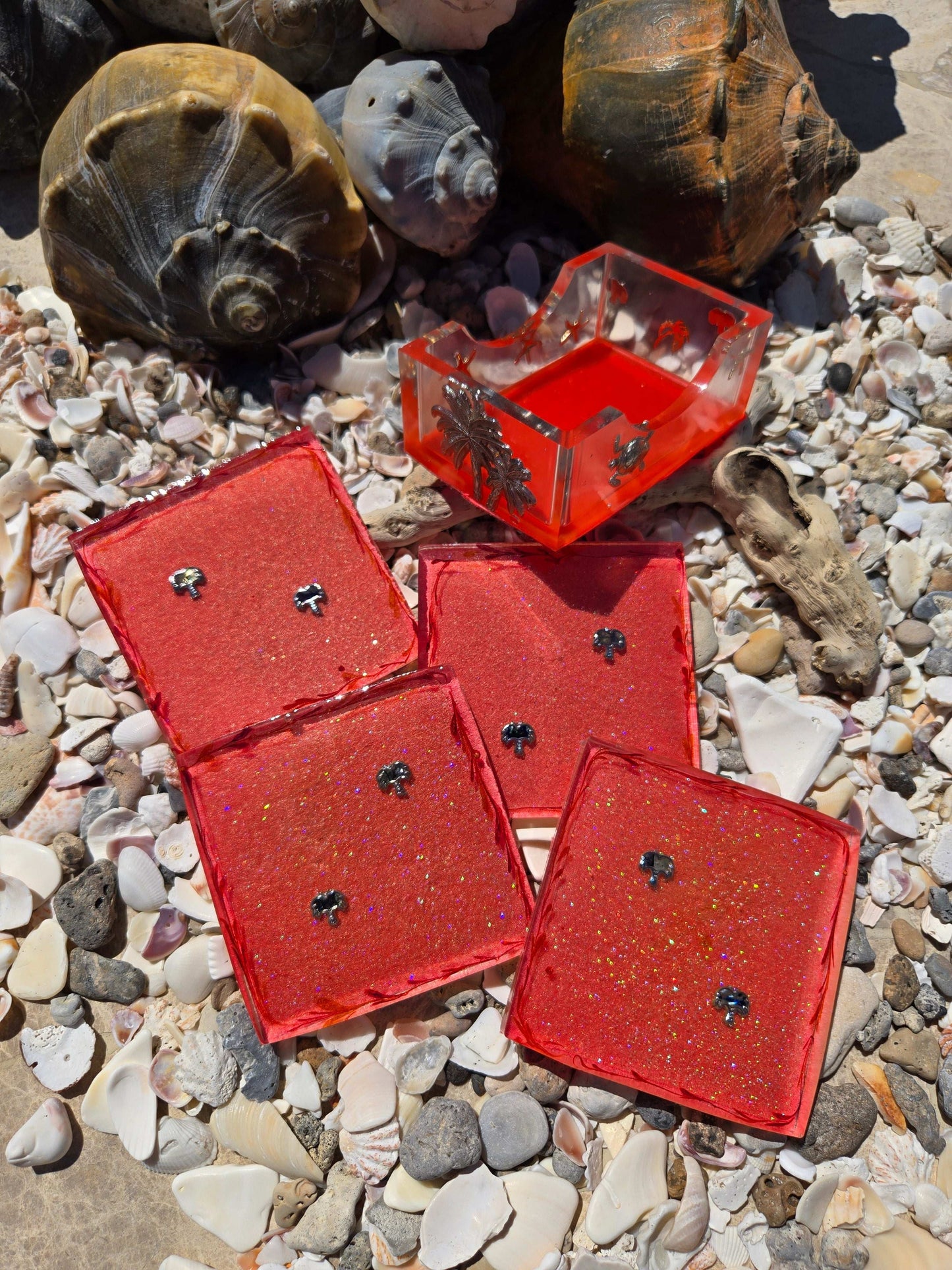 Coral Square Coaster Set Fossil Art Creations