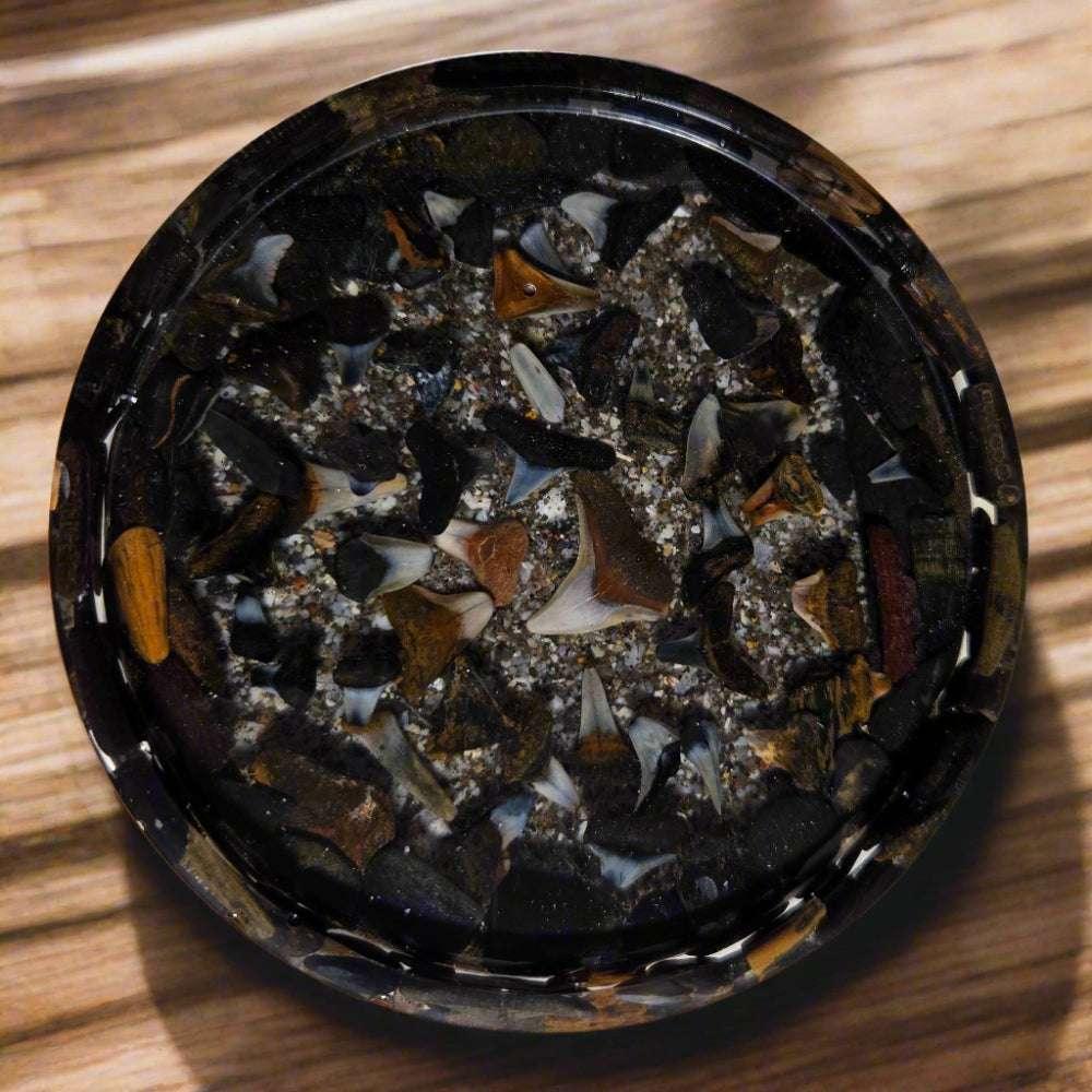 Resin coaster with natural fossil elements, handmade paperweight