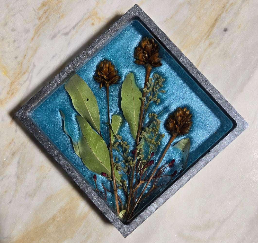 Resin coaster with mangrove-inspired textures, coastal paperweight