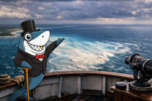 Dapper shark overlooking a swirling sediment plume off the Florida coast