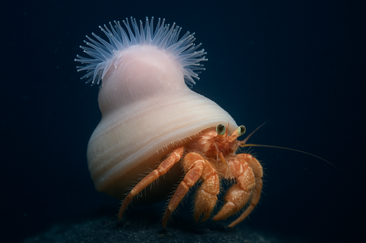 A Pink “Shell-Builder” Anemone Teams Up With Hermit Crabs