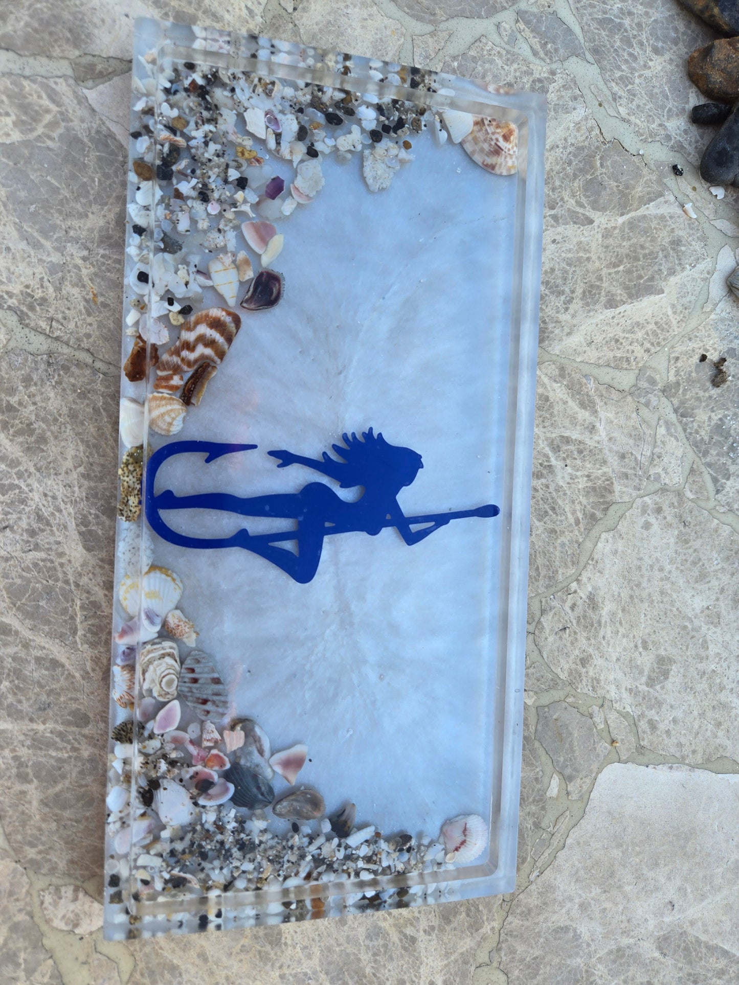 Mermaid on the Hook Coastal Resin Tray Fossil Art Creations