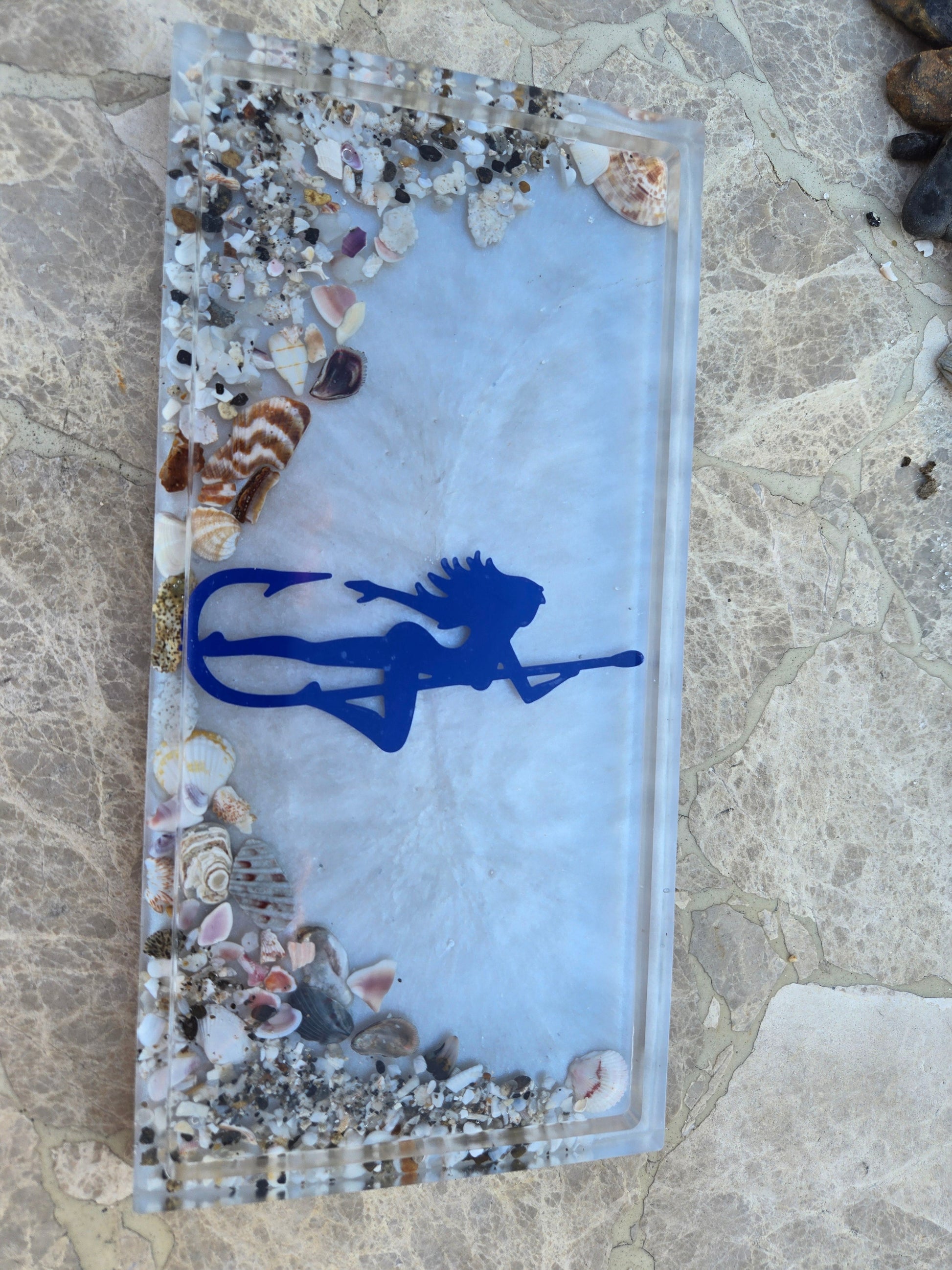 Mermaid on the Hook Coastal Resin Tray Fossil Art Creations