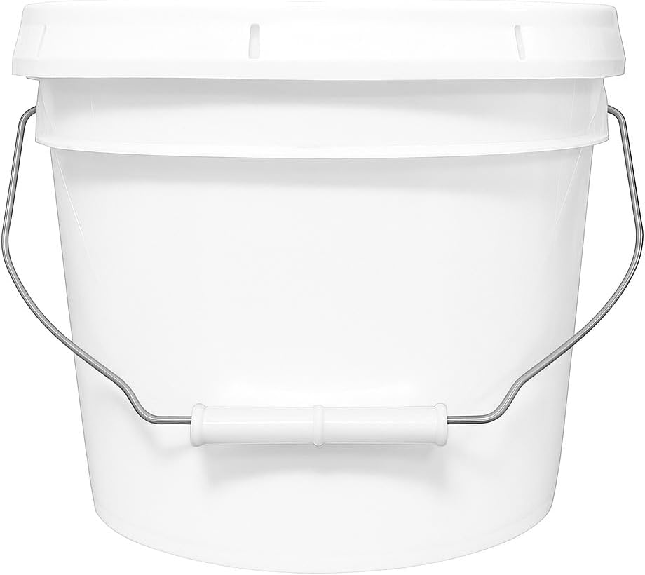 2-Gallon Bucket with Airtight Lid – Made in USA, Food Grade BPA Free Plastic, Heavy Duty Multi-Use, Metal Handle with Grip, Stackable Storage – White, 1 Pack