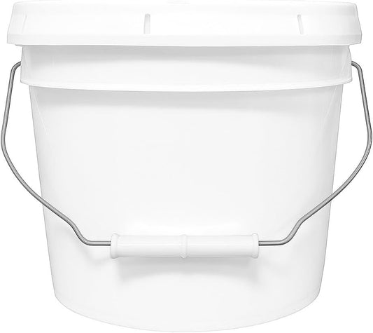 2-Gallon Bucket with Airtight Lid – Made in USA, Food Grade BPA Free Plastic, Heavy Duty Multi-Use, Metal Handle with Grip, Stackable Storage – White, 1 Pack