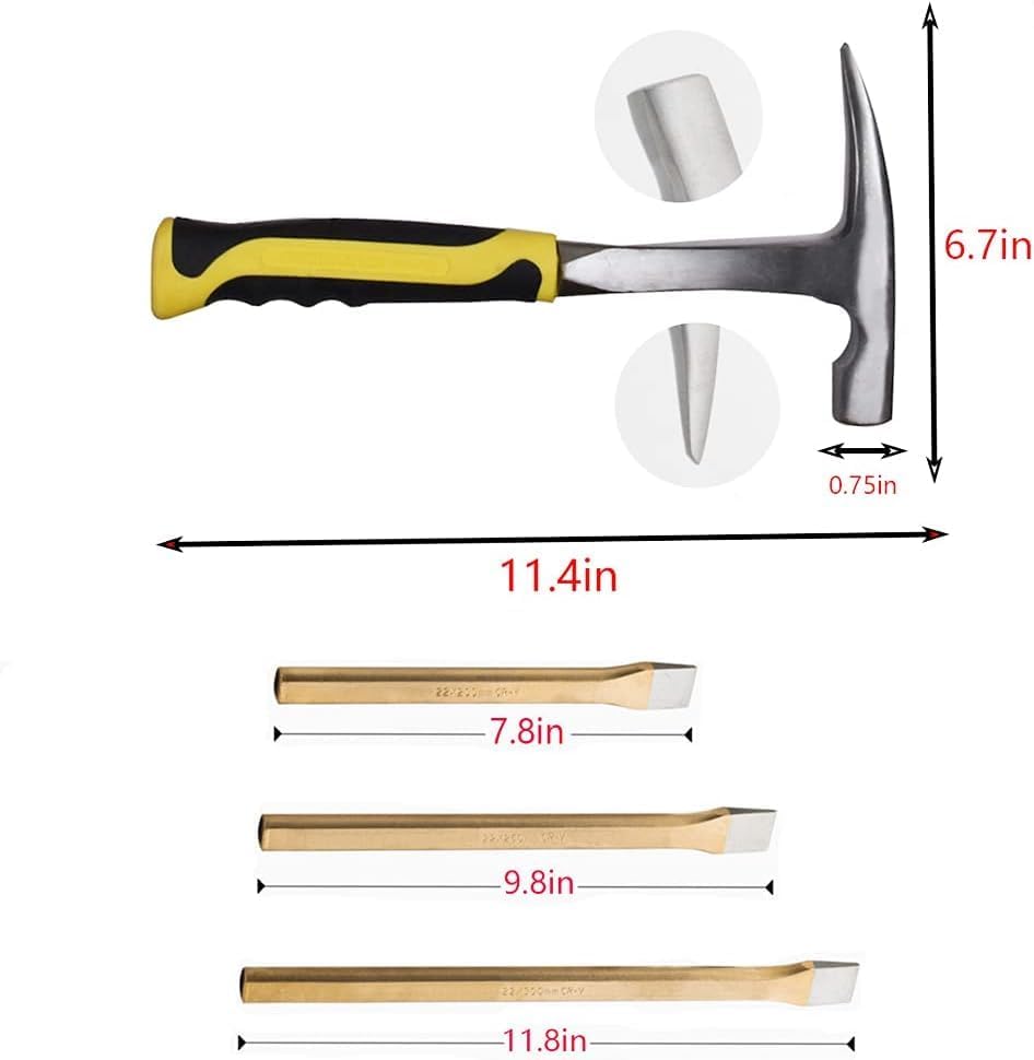 55 pieces geology rock pick hammer kit Set,for Hounding,Gold Mining & Prospecting Equipment,including an all Steel with Pointed Tip,3-Pieces Heavy Duty Chisel SetWait xxttww-00897790-000