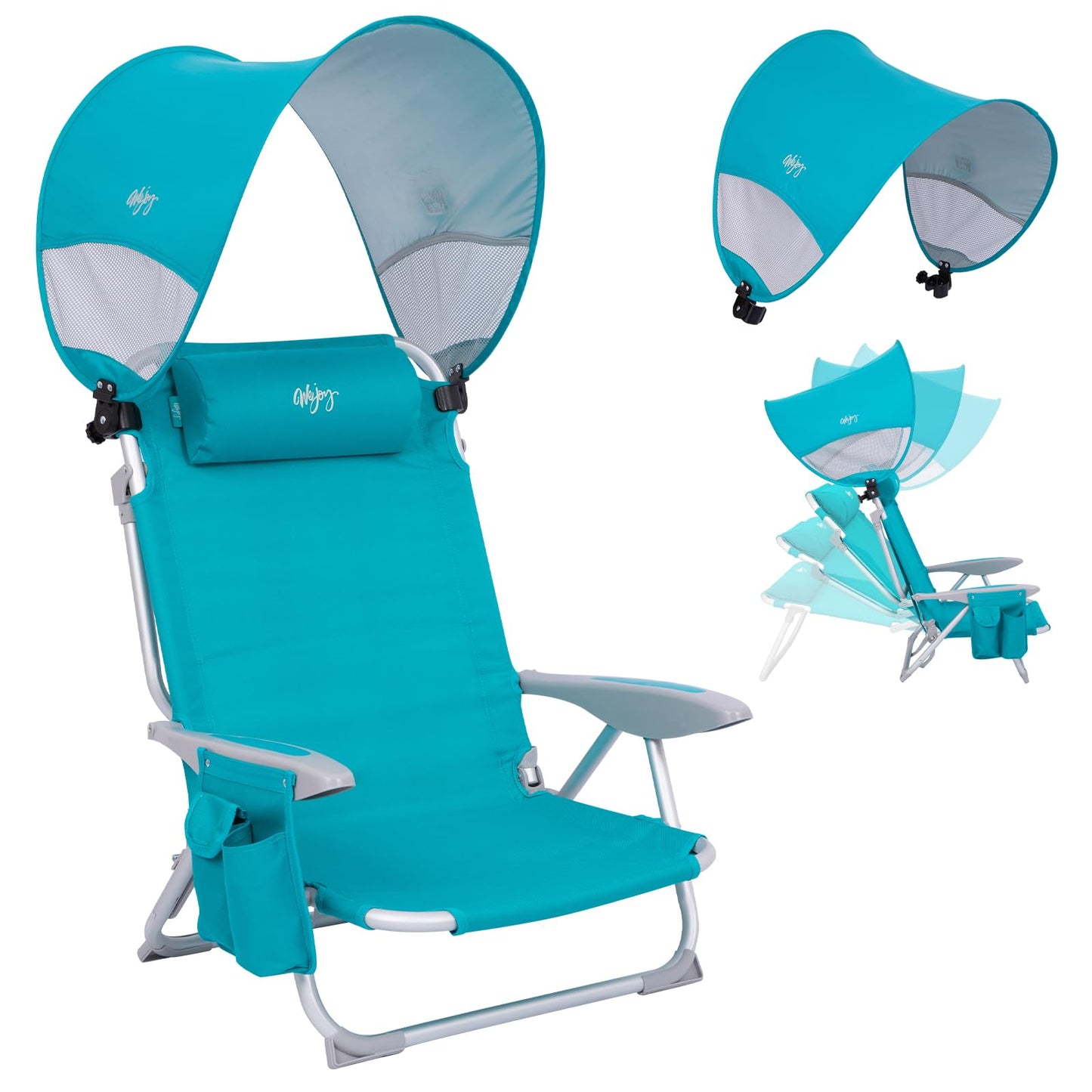 #WEJOY Beach Chair for Adults, Reclining Adjustable Position, Lay Flat Lightweight Folding Portable Aluminum Chair with Backpack Straps,Padded headrest, Heavy Duty 400 lbs Lawn Chair for Beach, Sand