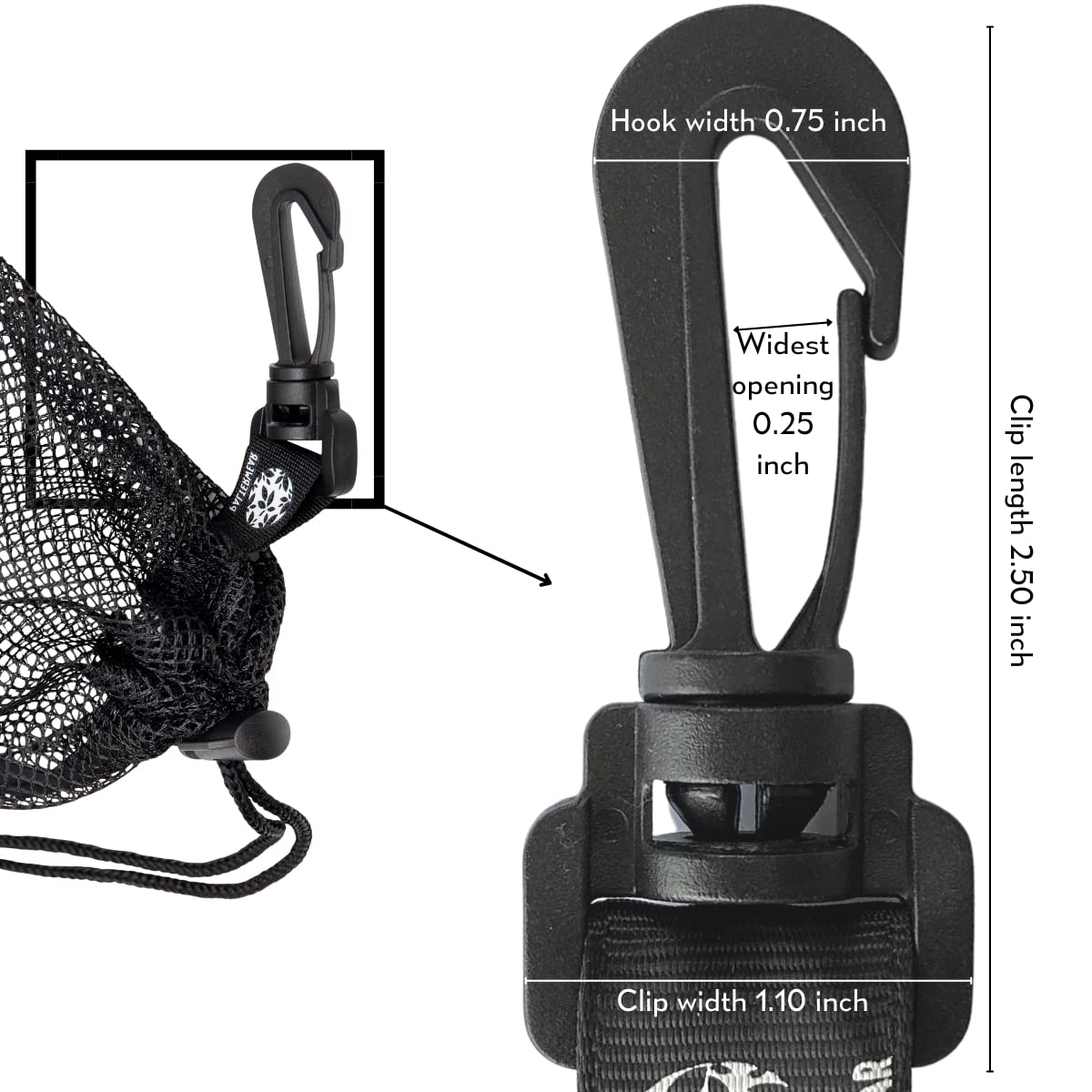PALTERWEAR Small Mesh Drawstring Bag With Clip and Toggle Closure (Set of 4, Black, 6 x 8 inch) for Watersports, Outdoor, Gym