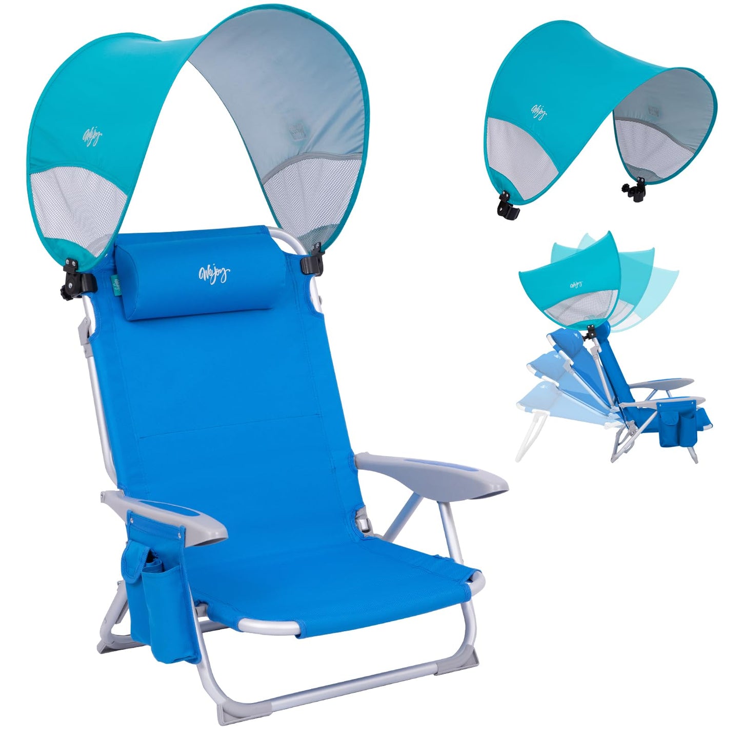 #WEJOY Beach Chair for Adults, Reclining Adjustable Position, Lay Flat Lightweight Folding Portable Aluminum Chair with Backpack Straps,Padded headrest, Heavy Duty 400 lbs Lawn Chair for Beach, Sand