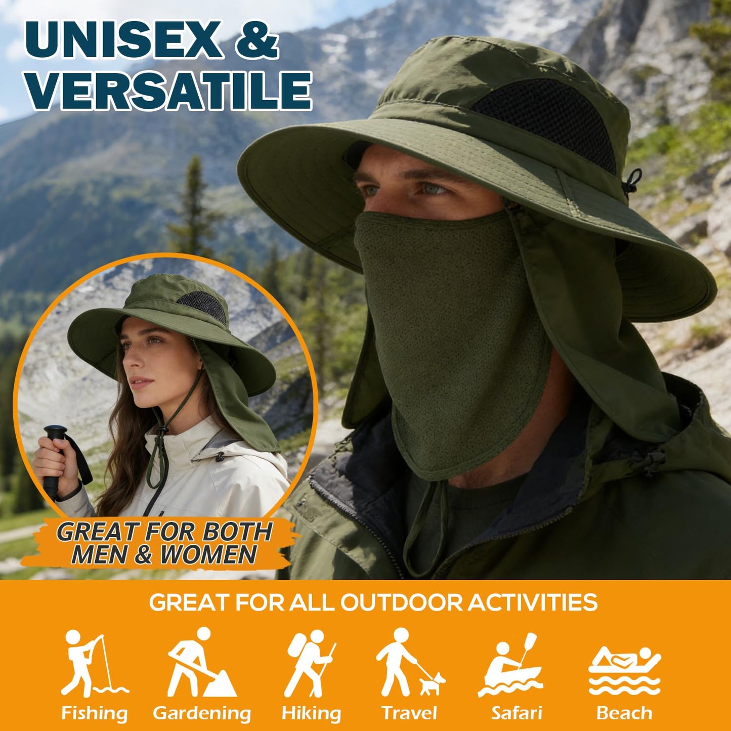 EINSKEY Wide Brim Sun Hat, UPF 50+ UV Protection Waterproof Packable Bucket Hat for Men & Women, Fishing Hiking Beach Garden