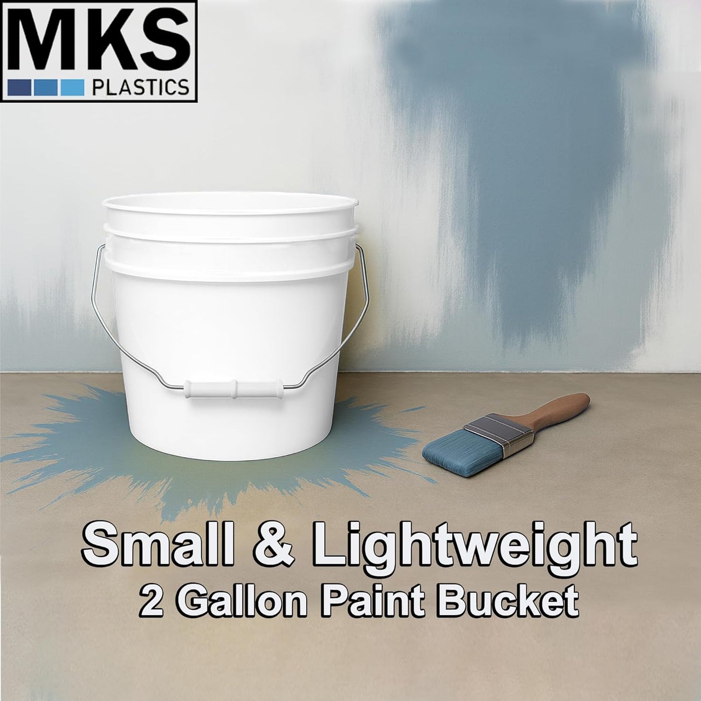 2-Gallon Bucket with Airtight Lid – Made in USA, Food Grade BPA Free Plastic, Heavy Duty Multi-Use, Metal Handle with Grip, Stackable Storage – White, 1 Pack