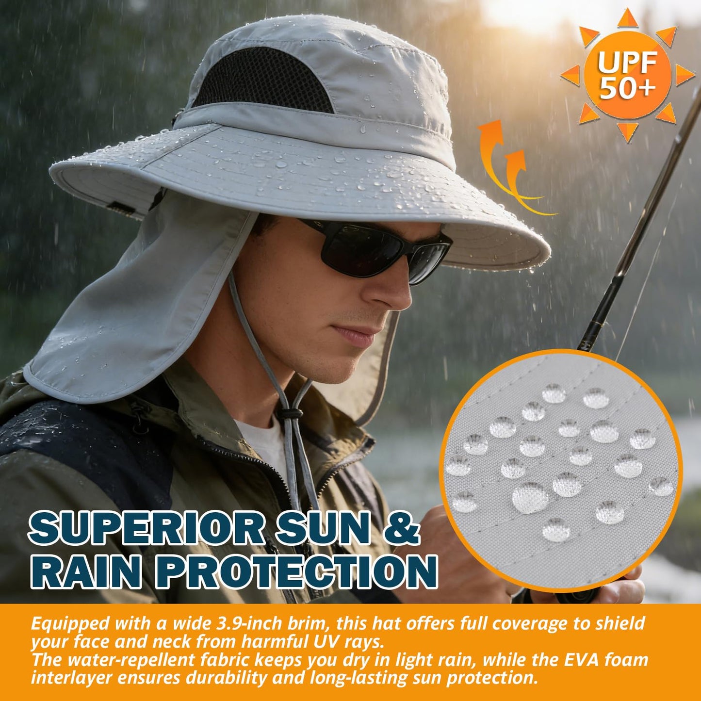 EINSKEY Wide Brim Sun Hat, UPF 50+ UV Protection Waterproof Packable Bucket Hat for Men & Women, Fishing Hiking Beach Garden