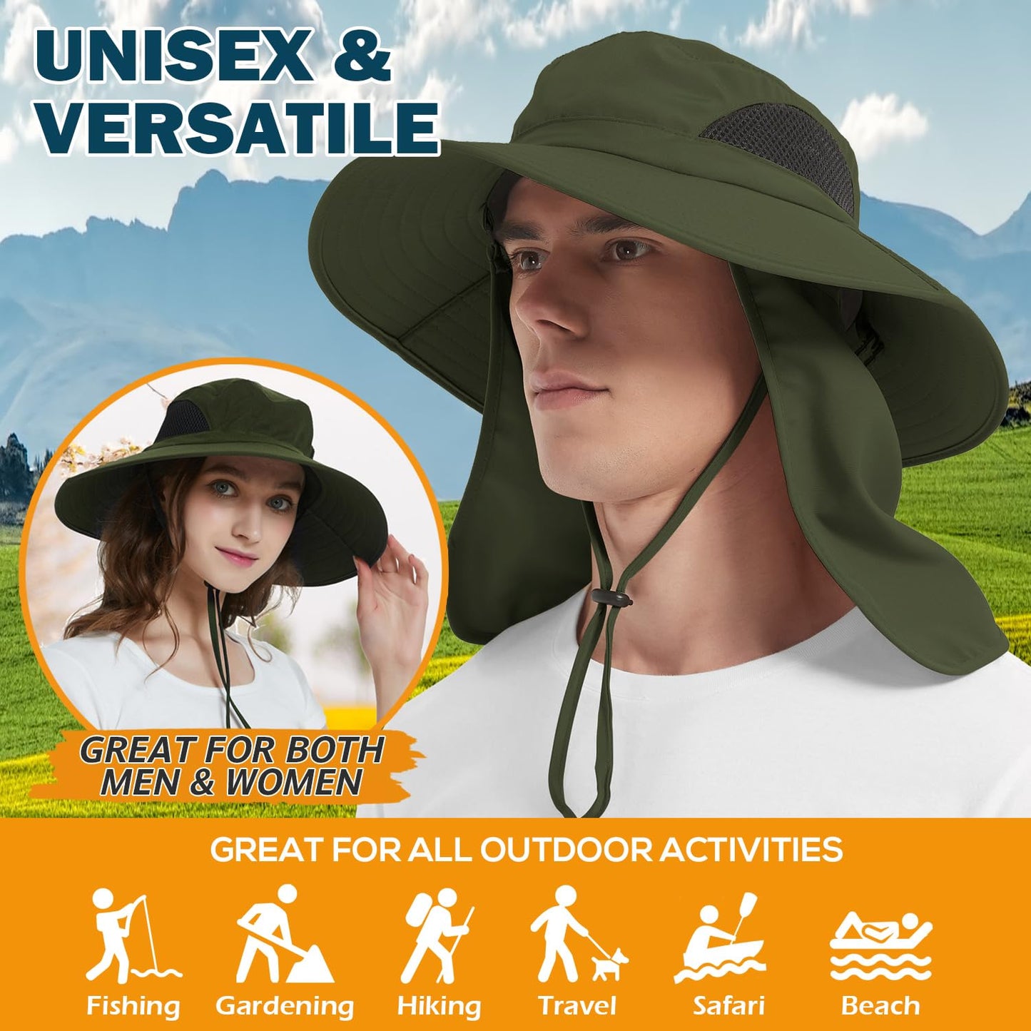 Wide-Brim Sun Hat — UPF 50+, Packable, Waterproof (EINSKEY)