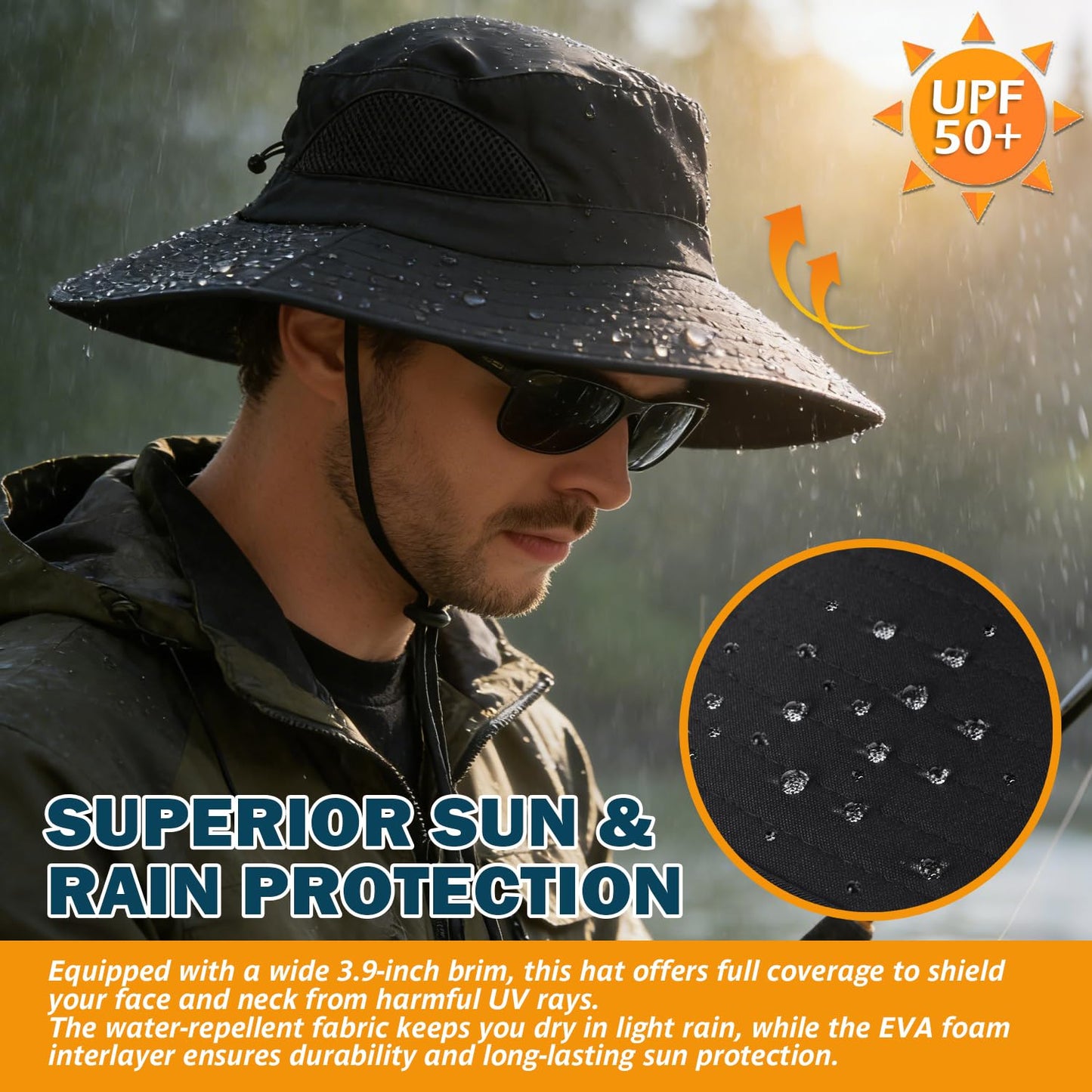 EINSKEY Wide Brim Sun Hat, UPF 50+ UV Protection Waterproof Packable Bucket Hat for Men & Women, Fishing Hiking Beach Garden