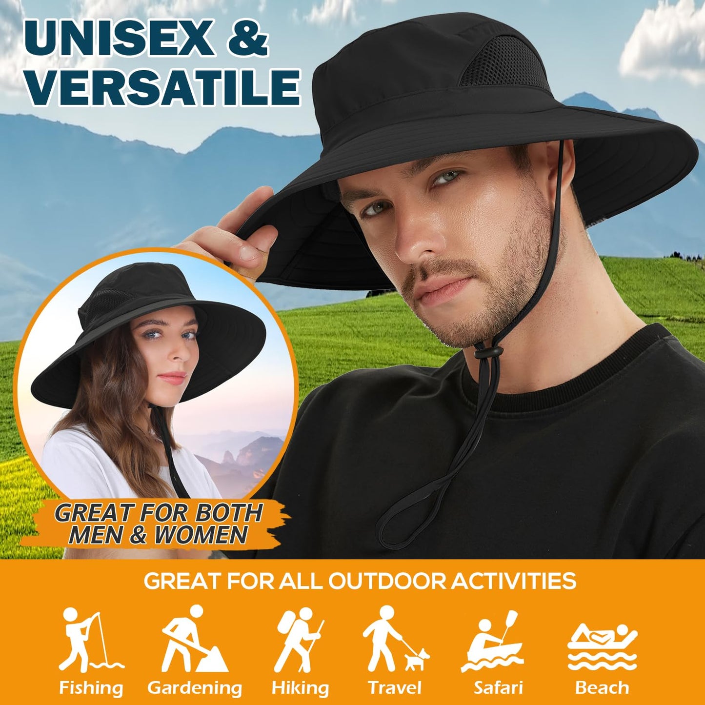 Wide-Brim Sun Hat — UPF 50+, Packable, Waterproof (EINSKEY)