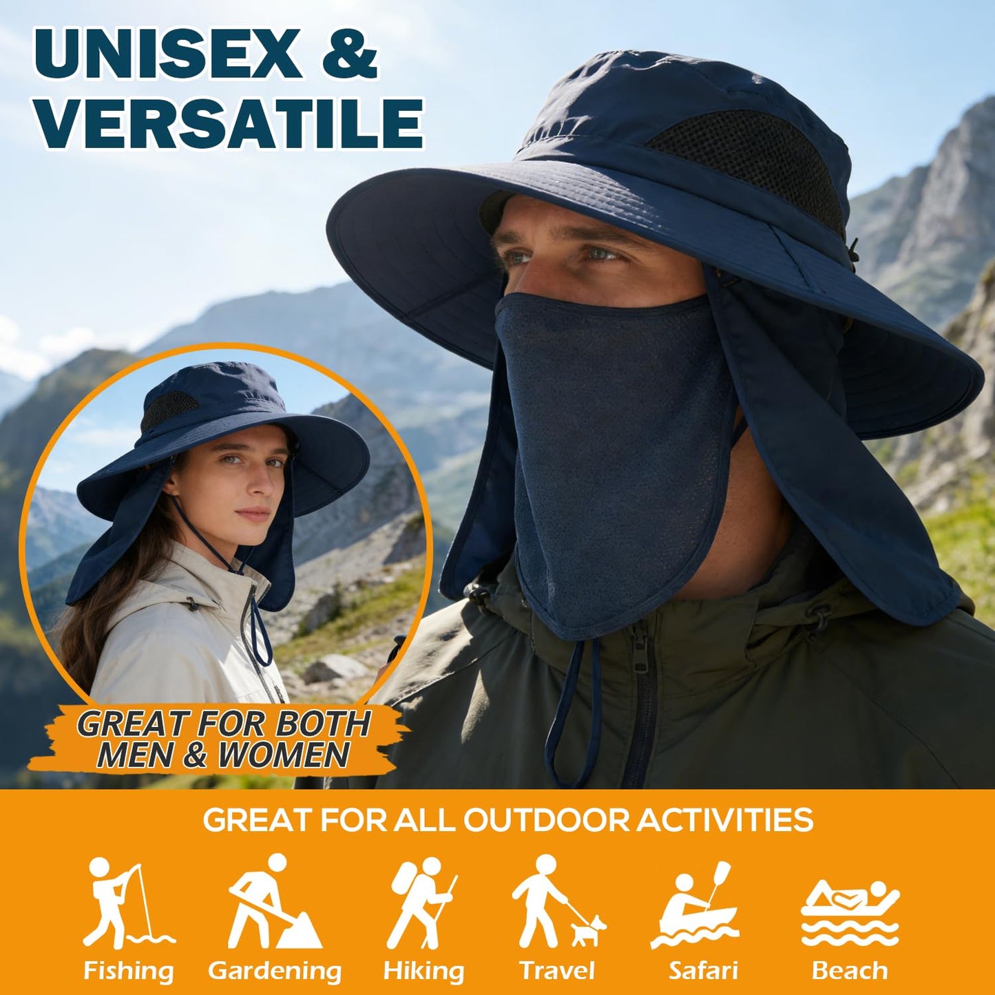 EINSKEY Wide Brim Sun Hat, UPF 50+ UV Protection Waterproof Packable Bucket Hat for Men & Women, Fishing Hiking Beach Garden