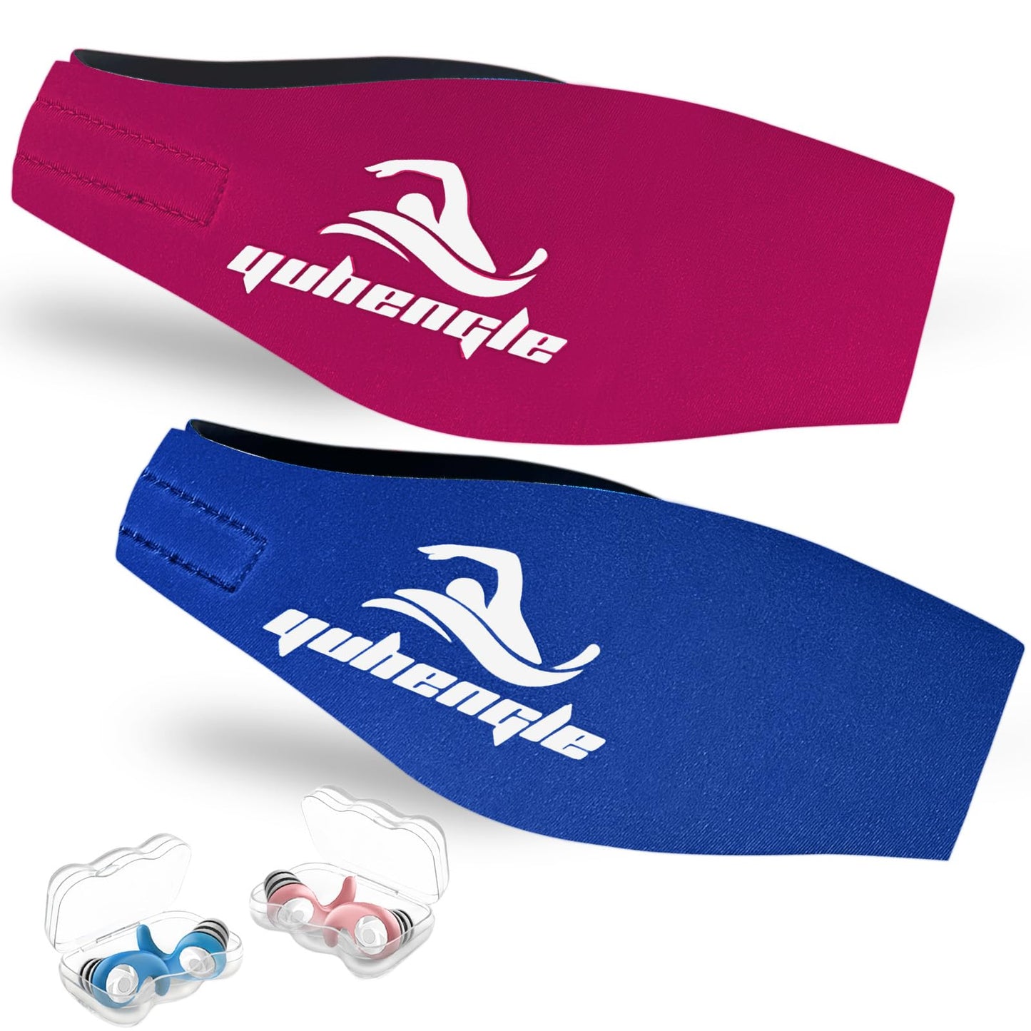 Swimming Headband for Kids - 2 Pairs Waterproof Ear Plugs & Adjustable Swim Ear Band,Keep Water Out and Hold Earplugs in - Water Headband for Surfing, Diving, Pool, Showering, and Beach