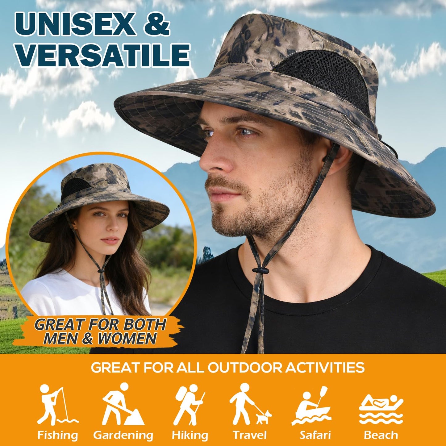 EINSKEY Wide Brim Sun Hat, UPF 50+ UV Protection Waterproof Packable Bucket Hat for Men & Women, Fishing Hiking Beach Garden