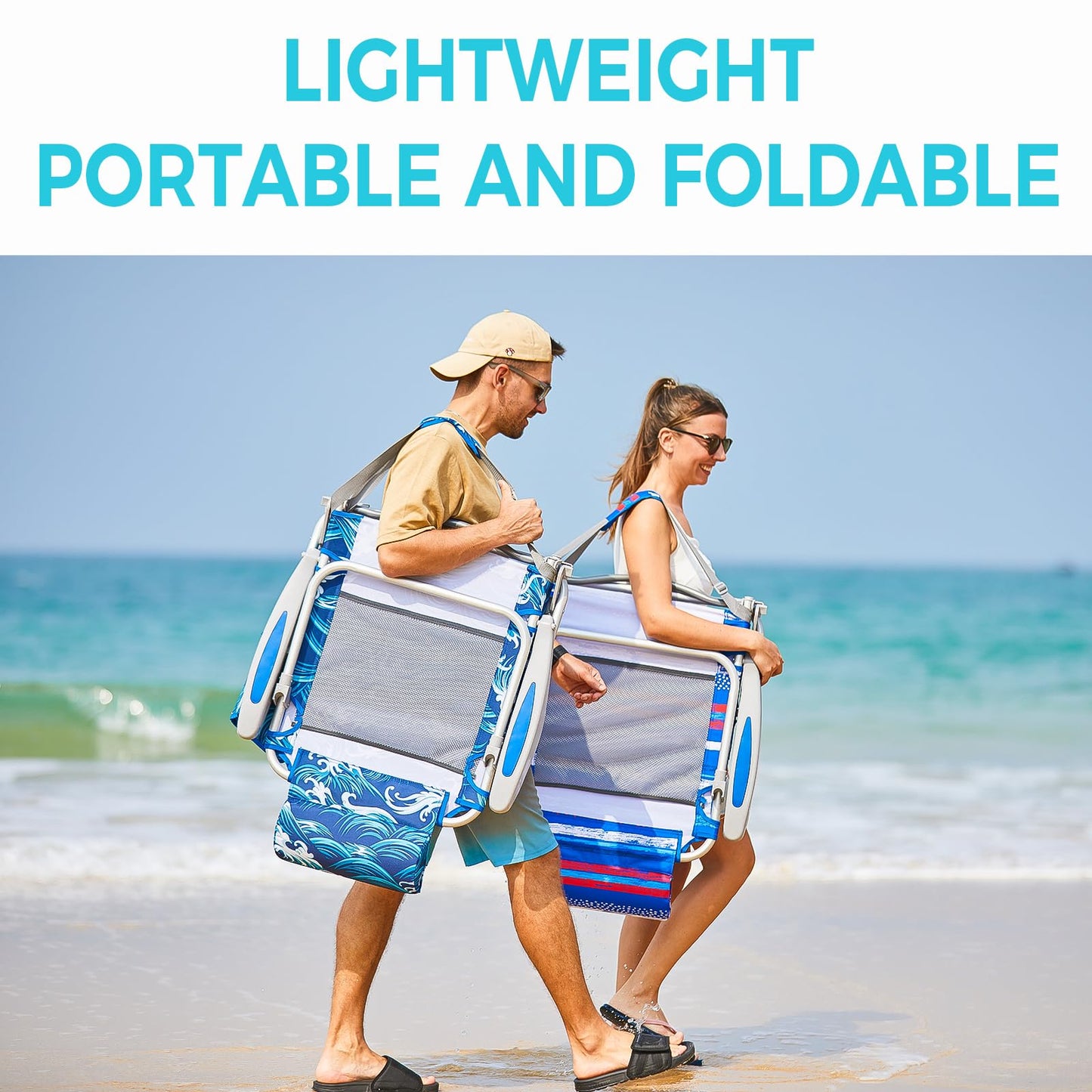 #WEJOY Beach Chair for Adults, Reclining Adjustable Position, Lay Flat Lightweight Folding Portable Aluminum Chair with Backpack Straps,Padded headrest, Heavy Duty 400 lbs Lawn Chair for Beach, Sand