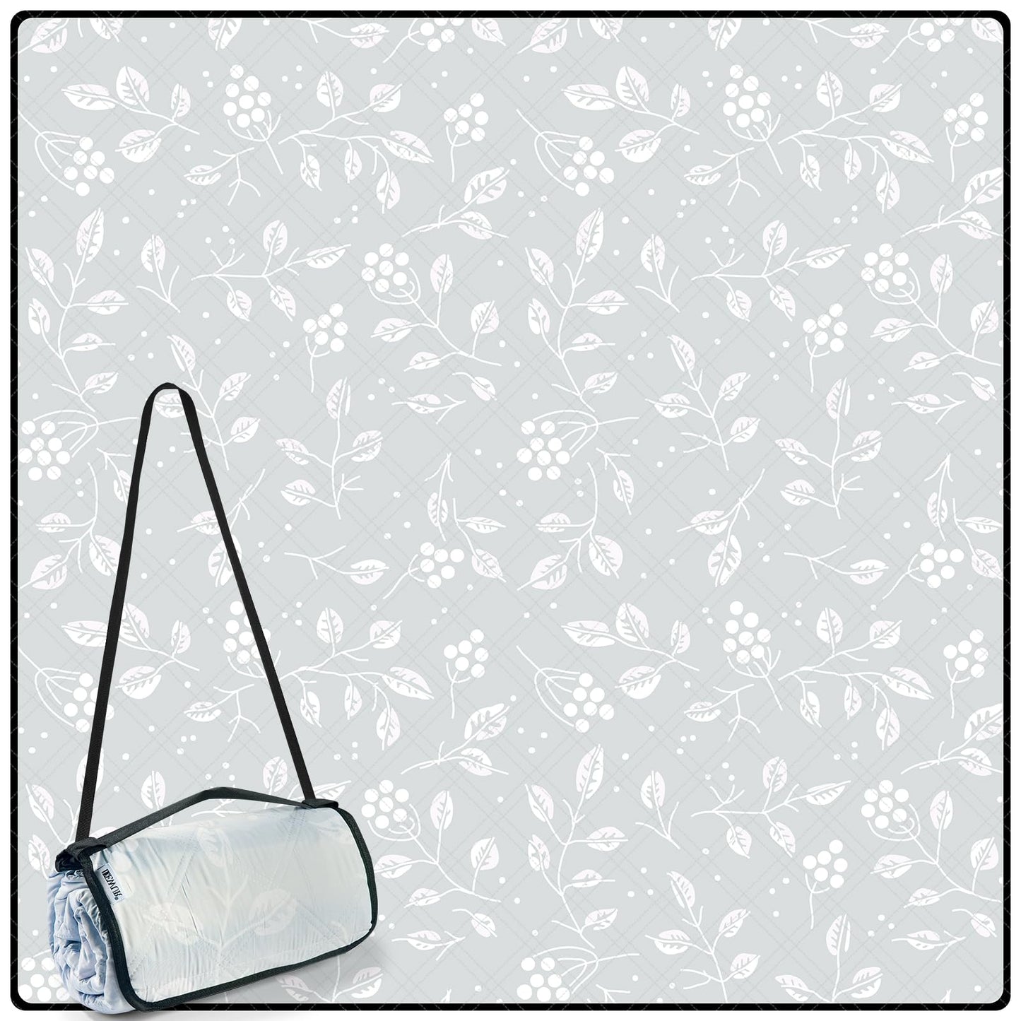 Picnic Blankets 79"x79" Extra Large Outdoor Blanket Beach Blanket Waterproof SandProof Picnic Mat Washable Foldable Portable for Grass Lawn Beach Camping (White with Flowers)