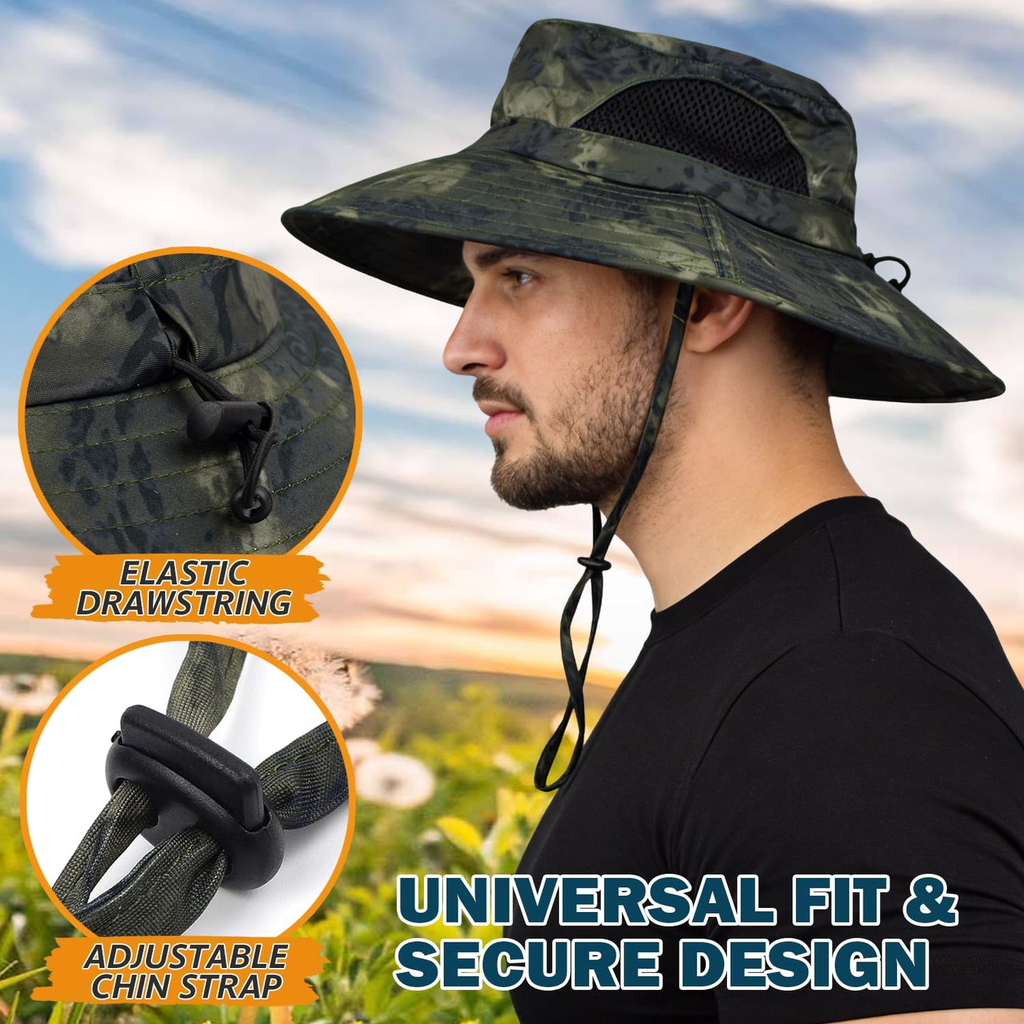 EINSKEY Wide Brim Sun Hat, UPF 50+ UV Protection Waterproof Packable Bucket Hat for Men & Women, Fishing Hiking Beach Garden