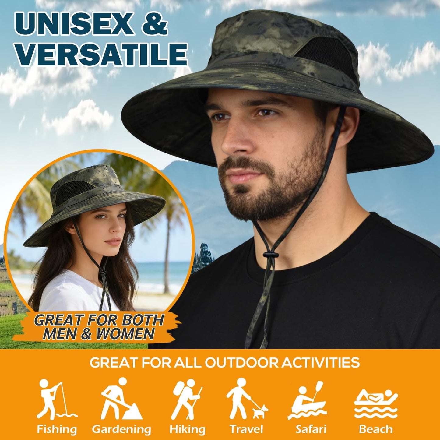 EINSKEY Wide Brim Sun Hat, UPF 50+ UV Protection Waterproof Packable Bucket Hat for Men & Women, Fishing Hiking Beach Garden