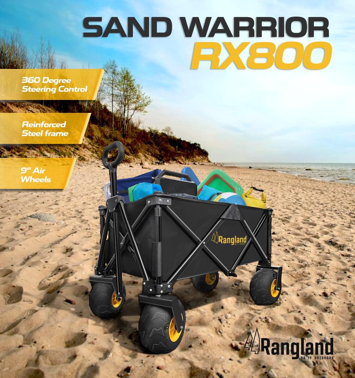 Beach Wagon with Balloon Sand Wheels — Folding, Heavy-Duty (RX800)