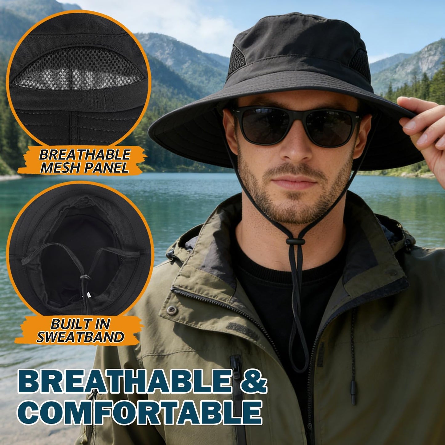 EINSKEY Wide Brim Sun Hat, UPF 50+ UV Protection Waterproof Packable Bucket Hat for Men & Women, Fishing Hiking Beach Garden