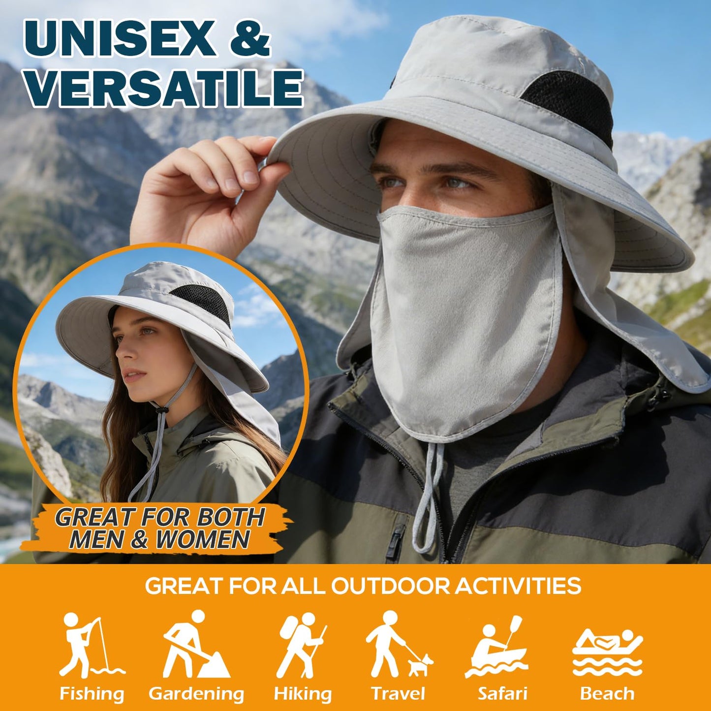 EINSKEY Wide Brim Sun Hat, UPF 50+ UV Protection Waterproof Packable Bucket Hat for Men & Women, Fishing Hiking Beach Garden