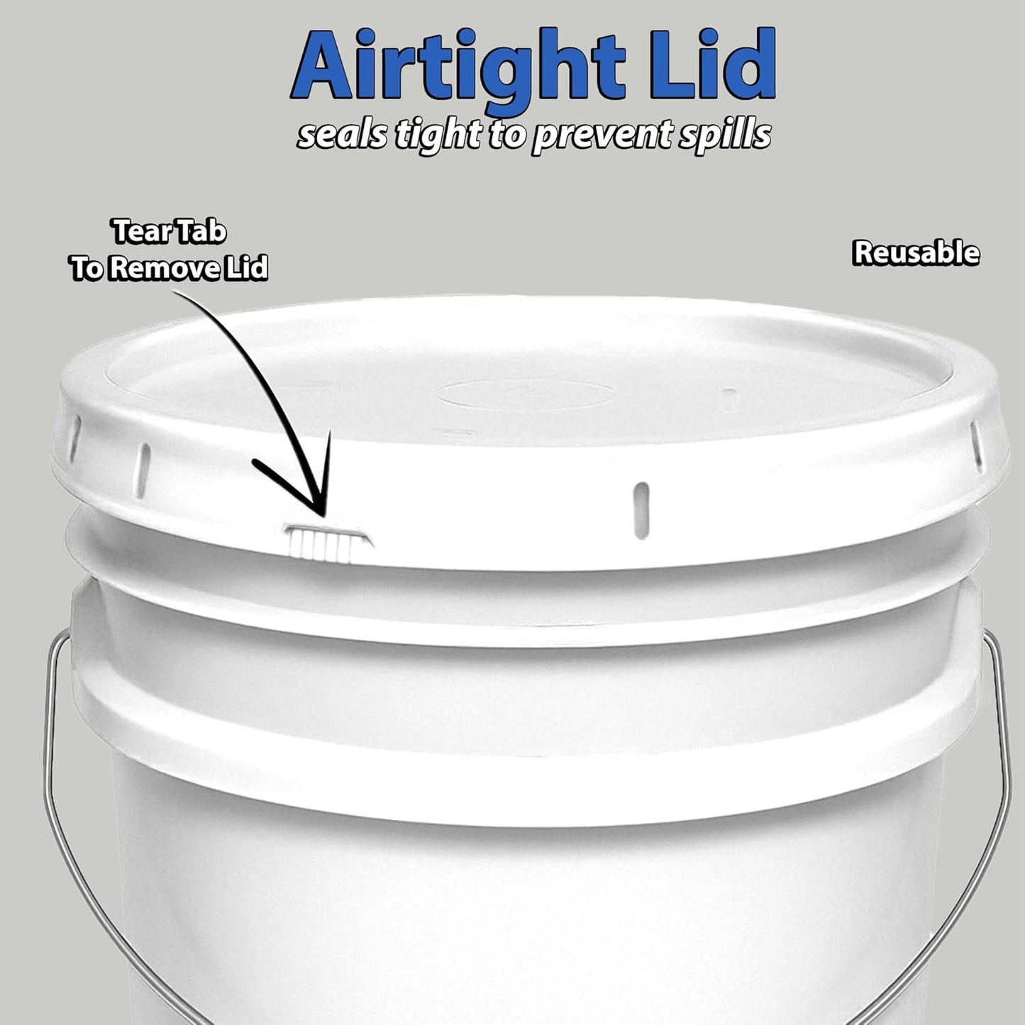 2-Gallon Bucket with Airtight Lid – Made in USA, Food Grade BPA Free Plastic, Heavy Duty Multi-Use, Metal Handle with Grip, Stackable Storage – White, 1 Pack