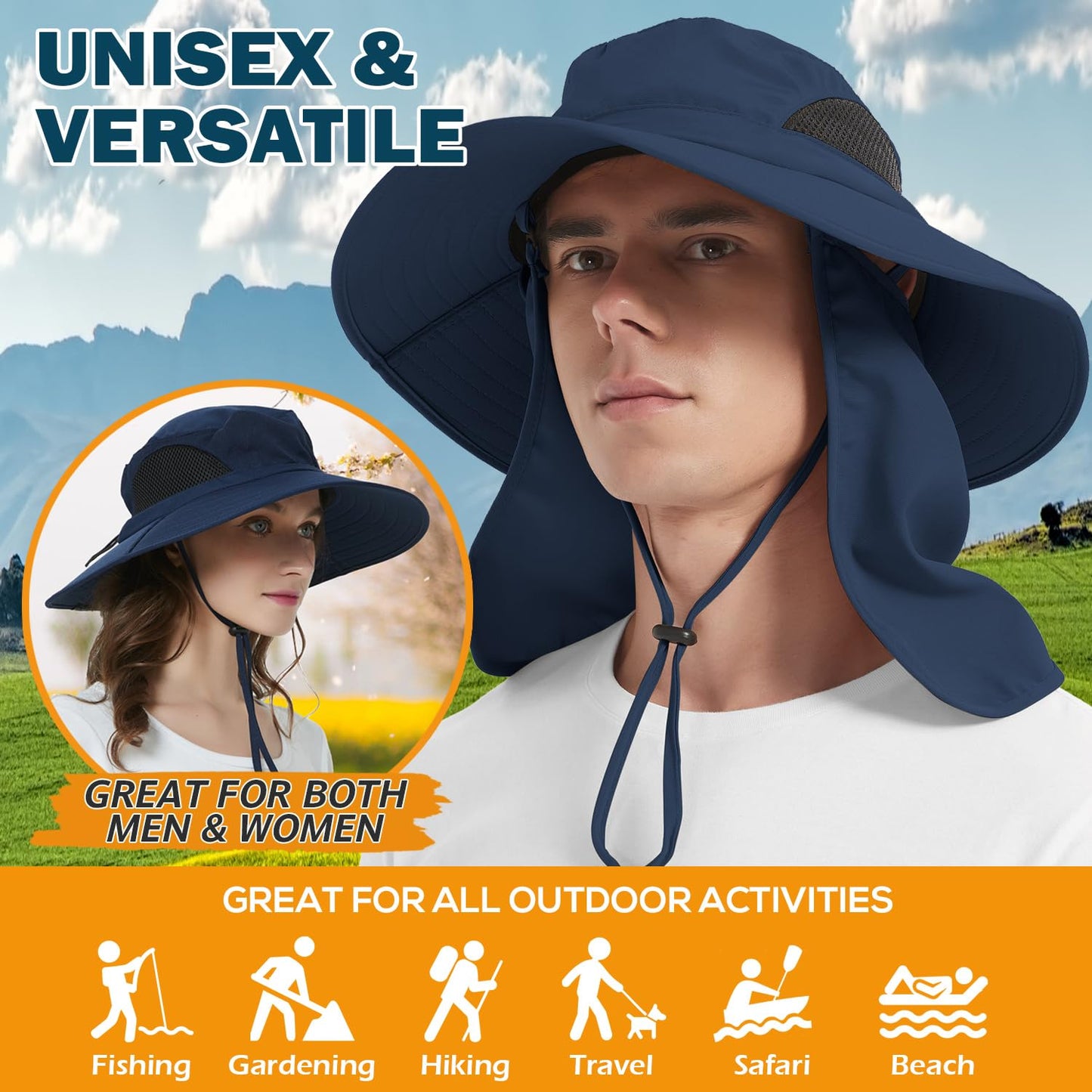 Wide-Brim Sun Hat — UPF 50+, Packable, Waterproof (EINSKEY)