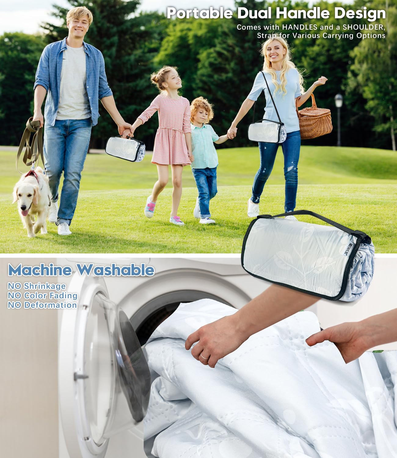 Picnic Blankets 79"x79" Extra Large Outdoor Blanket Beach Blanket Waterproof SandProof Picnic Mat Washable Foldable Portable for Grass Lawn Beach Camping (White with Flowers)