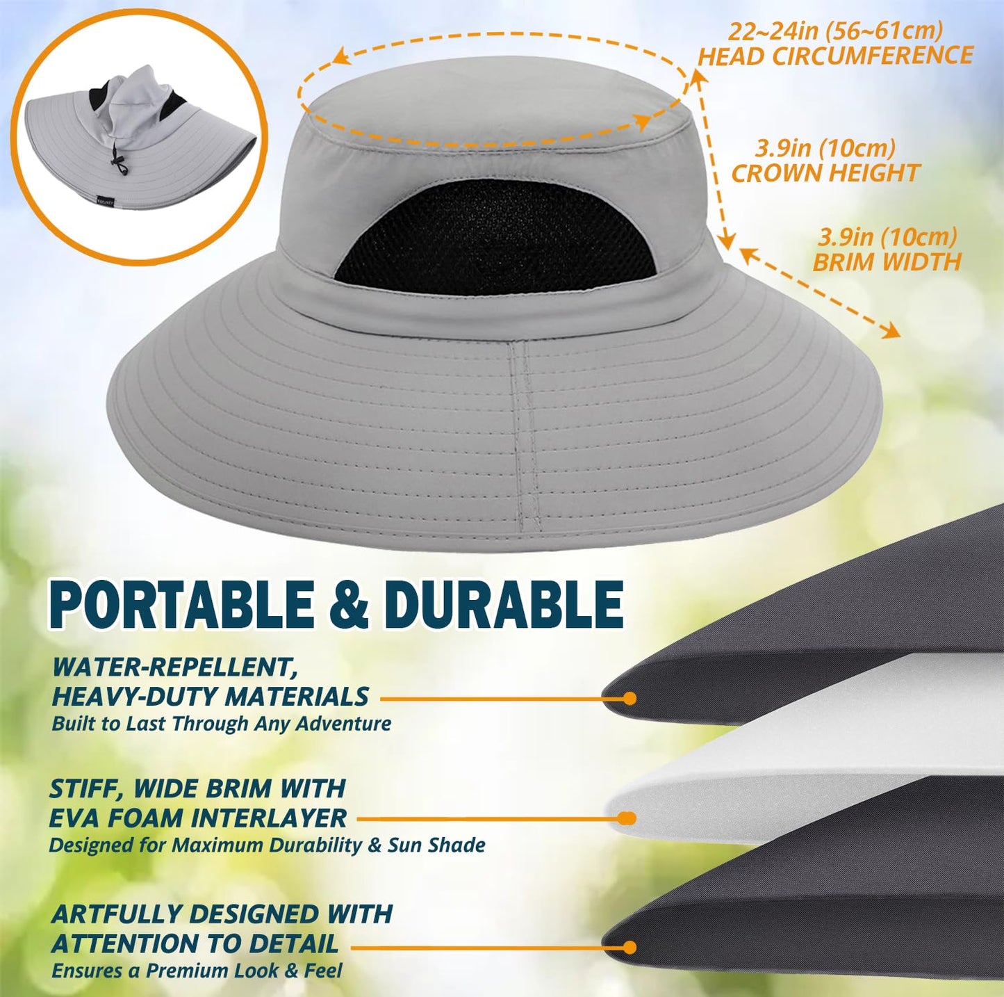 Wide-Brim Sun Hat — UPF 50+, Packable, Waterproof (EINSKEY)