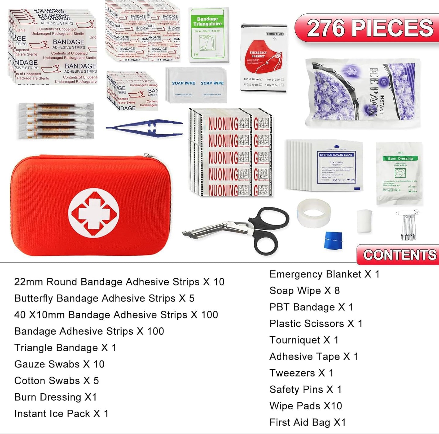 276PCS Small Travel First Aid Kit Supplies for Business, First Aid Kits Backpacking Essentials Items Trauma First Aid Survival Kits for Home Outdoor Adventure, Blue AMORNING
