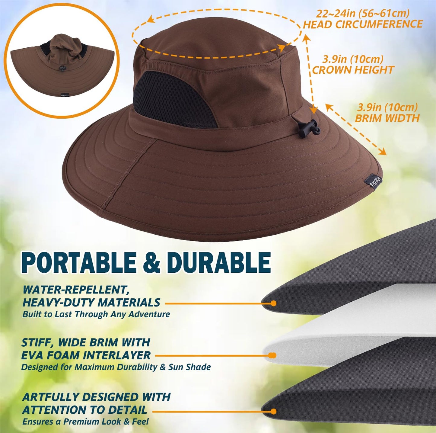 Wide-Brim Sun Hat — UPF 50+, Packable, Waterproof (EINSKEY)