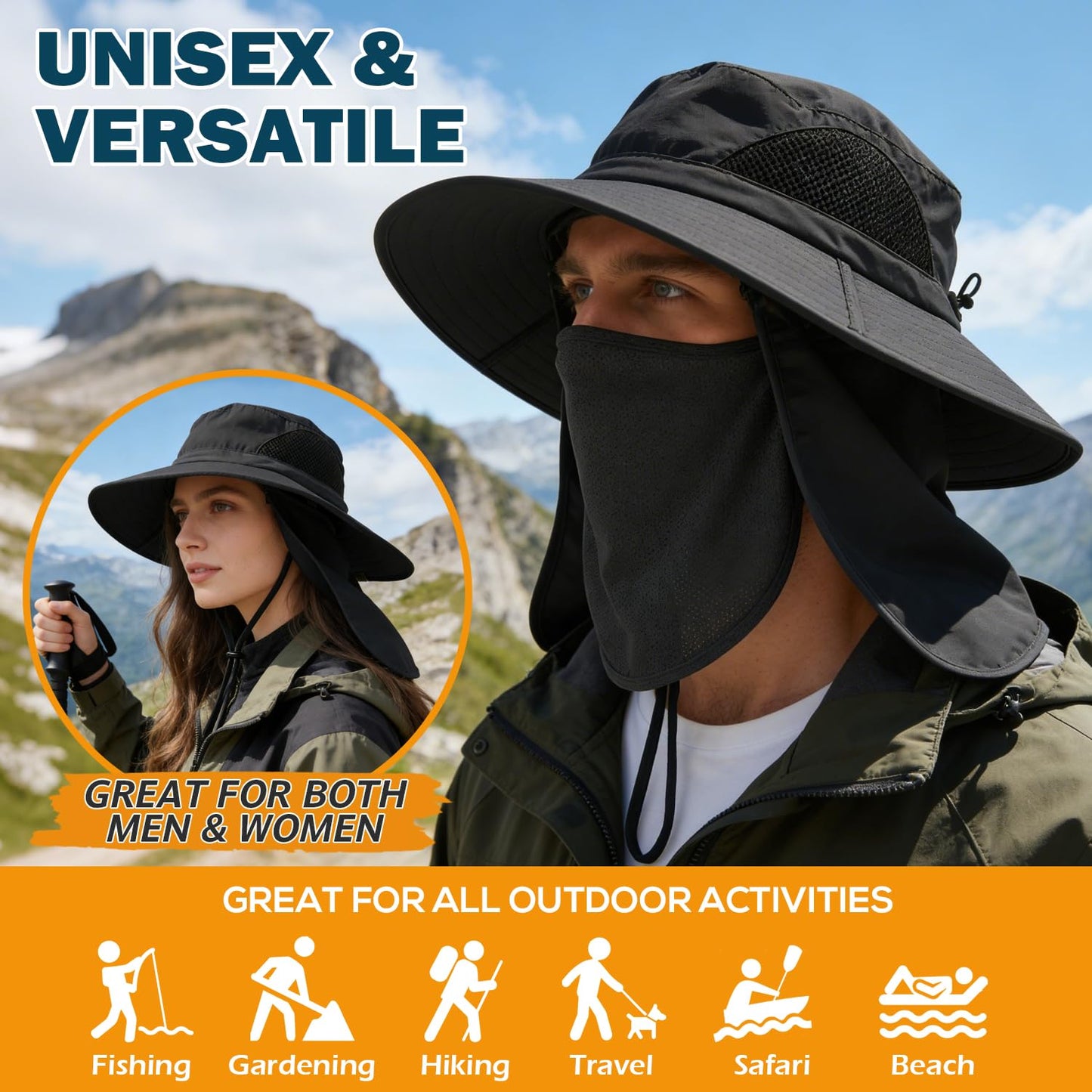 EINSKEY Wide Brim Sun Hat, UPF 50+ UV Protection Waterproof Packable Bucket Hat for Men & Women, Fishing Hiking Beach Garden