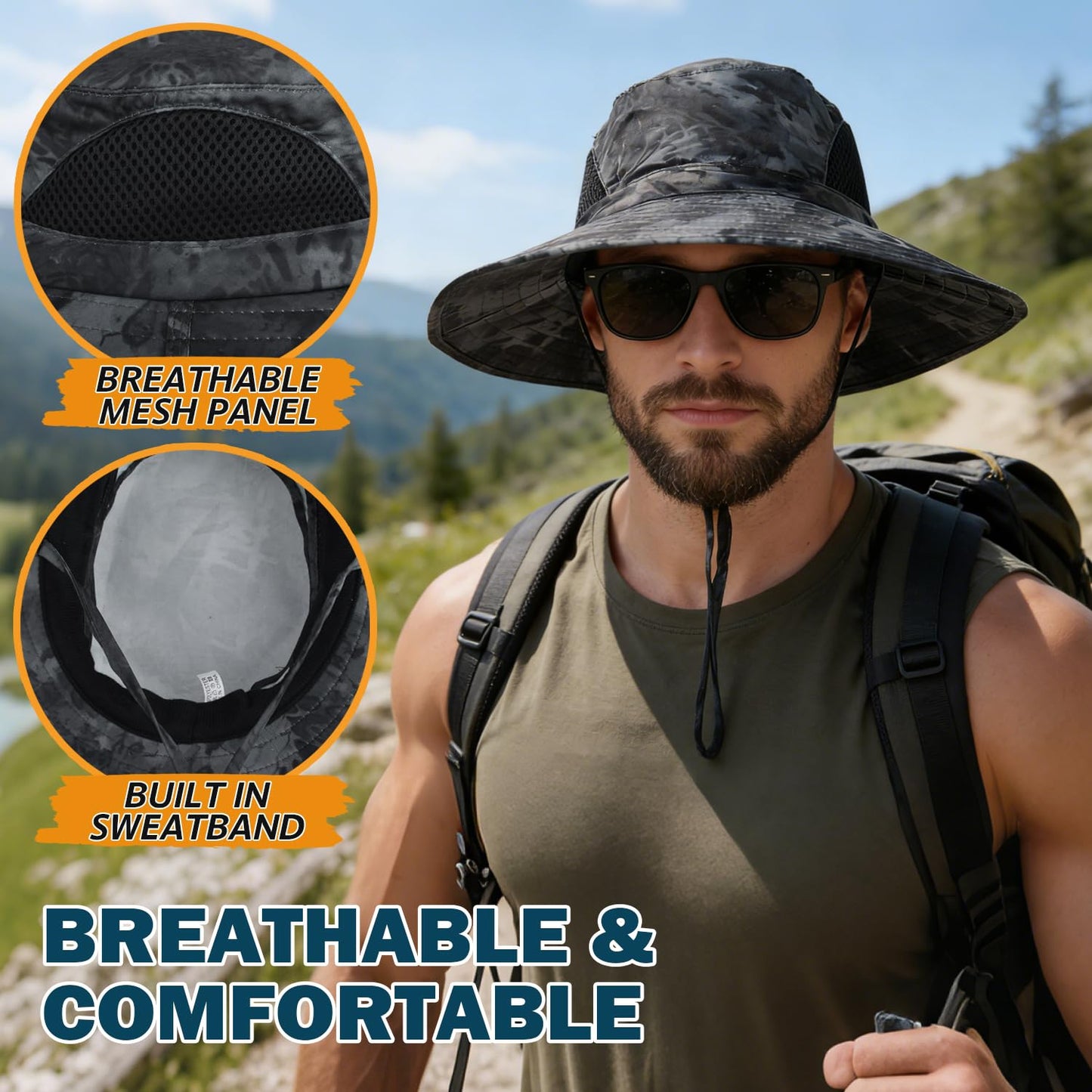 EINSKEY Wide Brim Sun Hat, UPF 50+ UV Protection Waterproof Packable Bucket Hat for Men & Women, Fishing Hiking Beach Garden