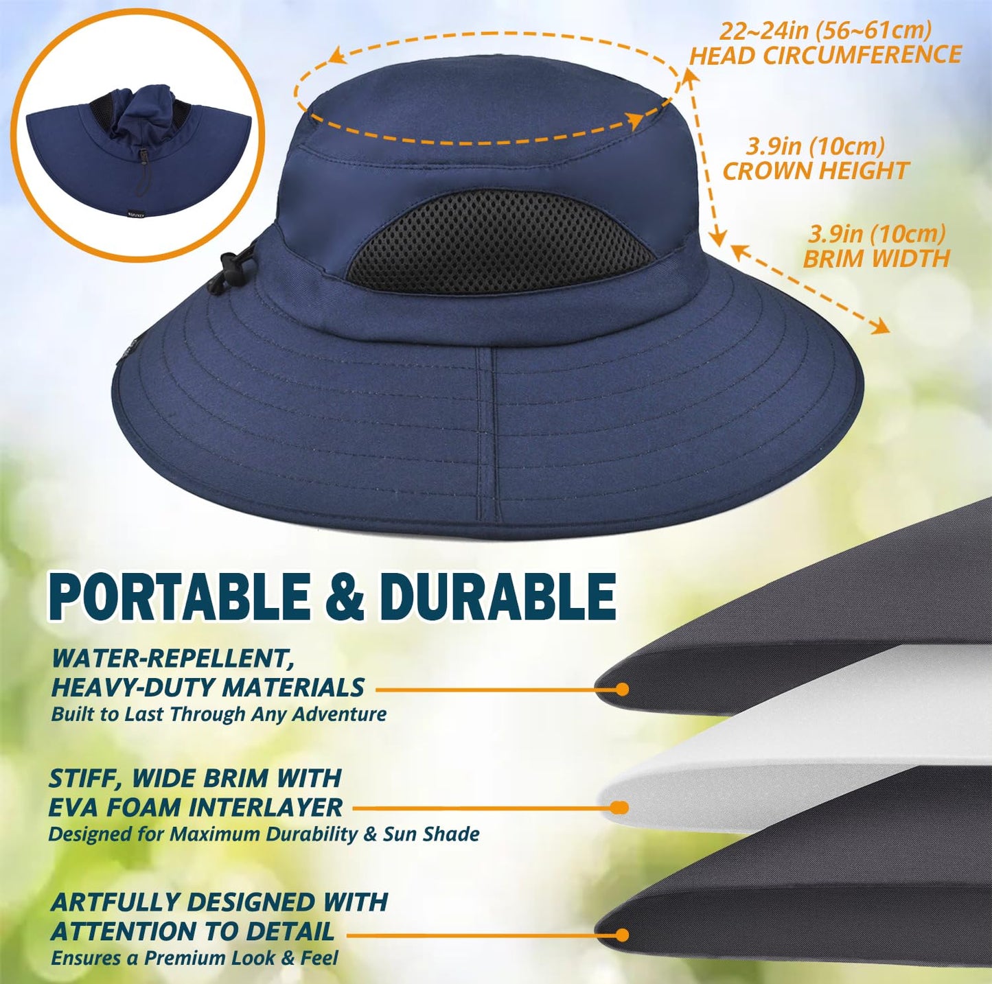 Wide-Brim Sun Hat — UPF 50+, Packable, Waterproof (EINSKEY)