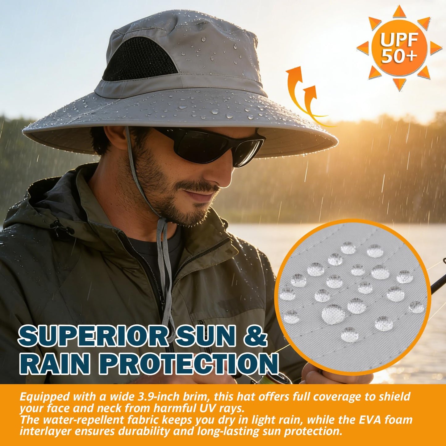 EINSKEY Wide Brim Sun Hat, UPF 50+ UV Protection Waterproof Packable Bucket Hat for Men & Women, Fishing Hiking Beach Garden
