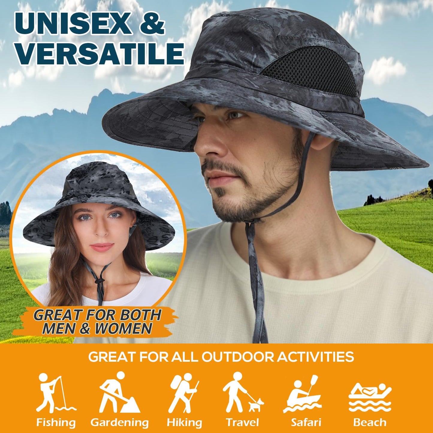 Wide-Brim Sun Hat — UPF 50+, Packable, Waterproof (EINSKEY)