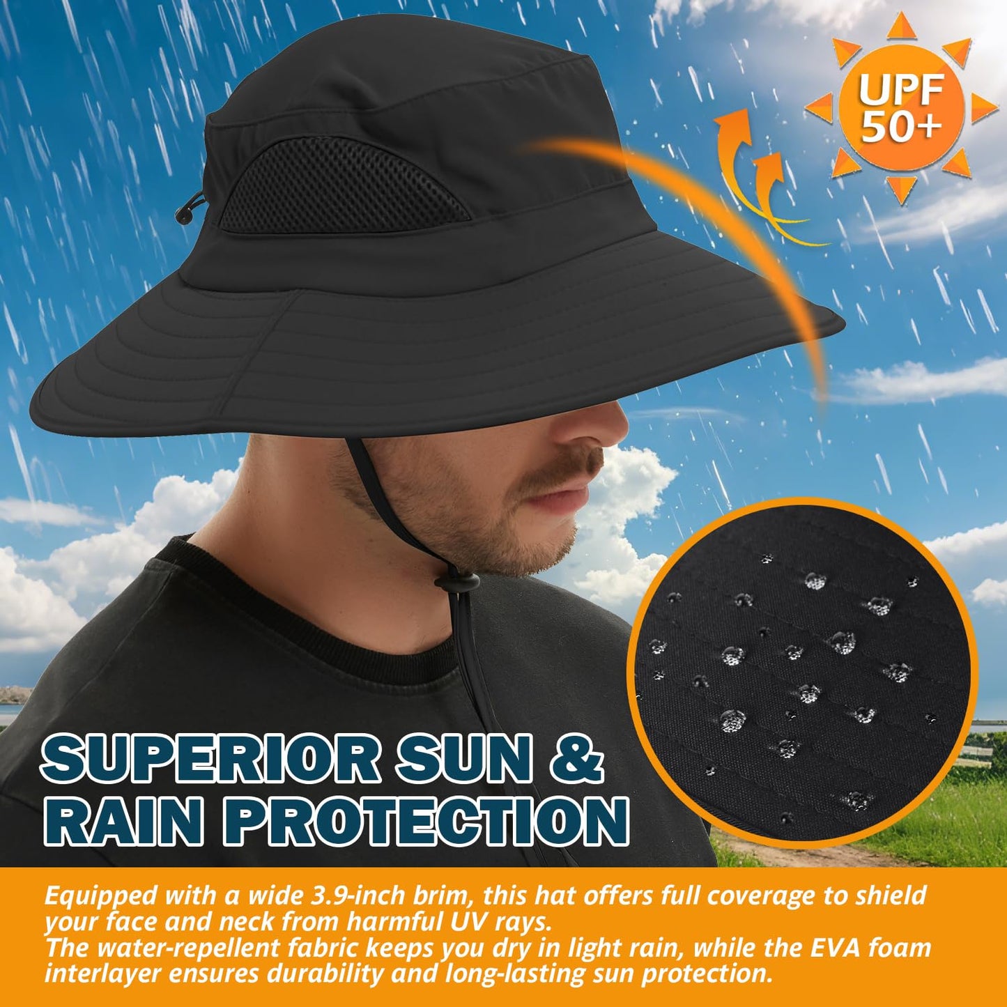 Wide-Brim Sun Hat — UPF 50+, Packable, Waterproof (EINSKEY)
