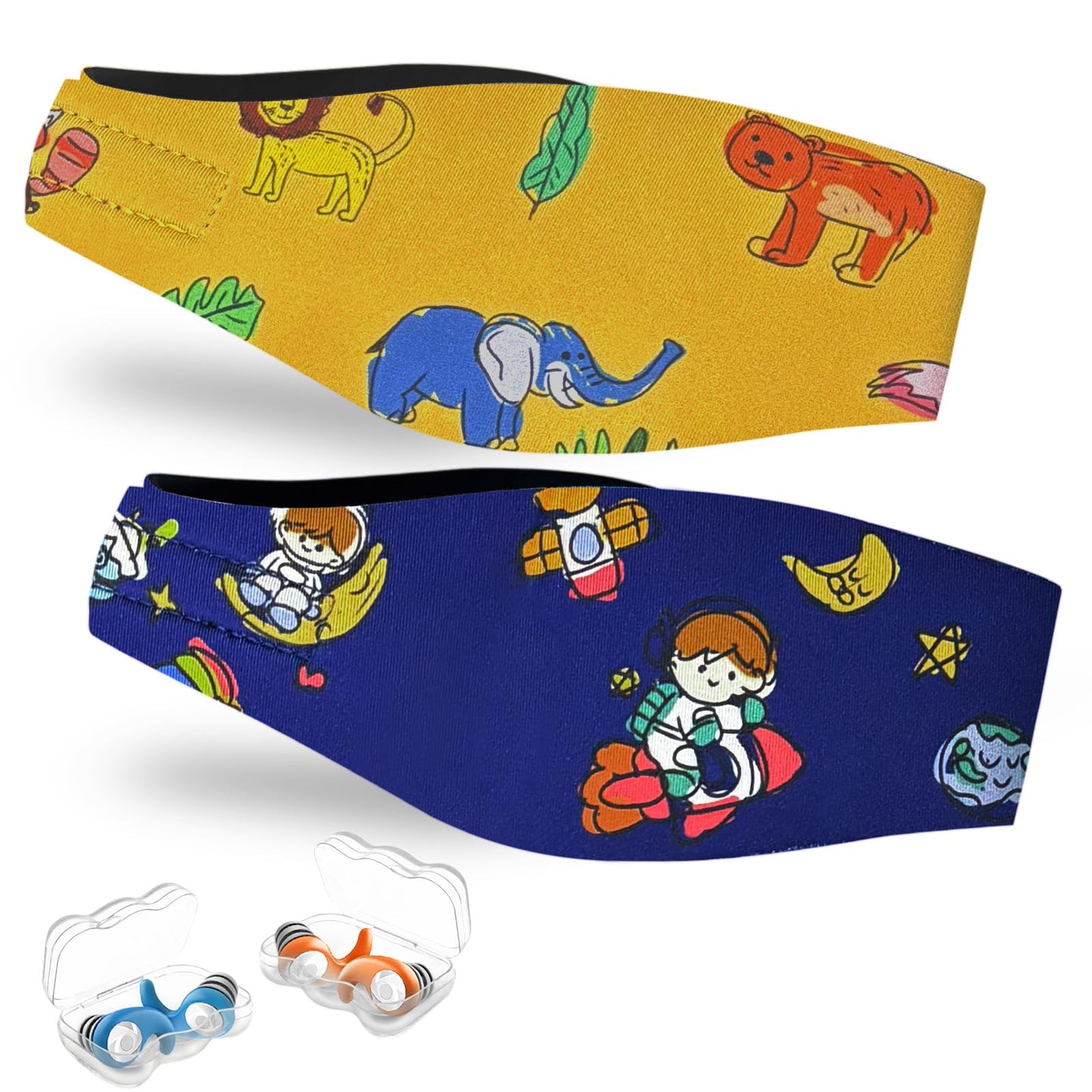 Swimming Headband for Kids - 2 Pairs Waterproof Ear Plugs & Adjustable Swim Ear Band,Keep Water Out and Hold Earplugs in - Water Headband for Surfing, Diving, Pool, Showering, and Beach