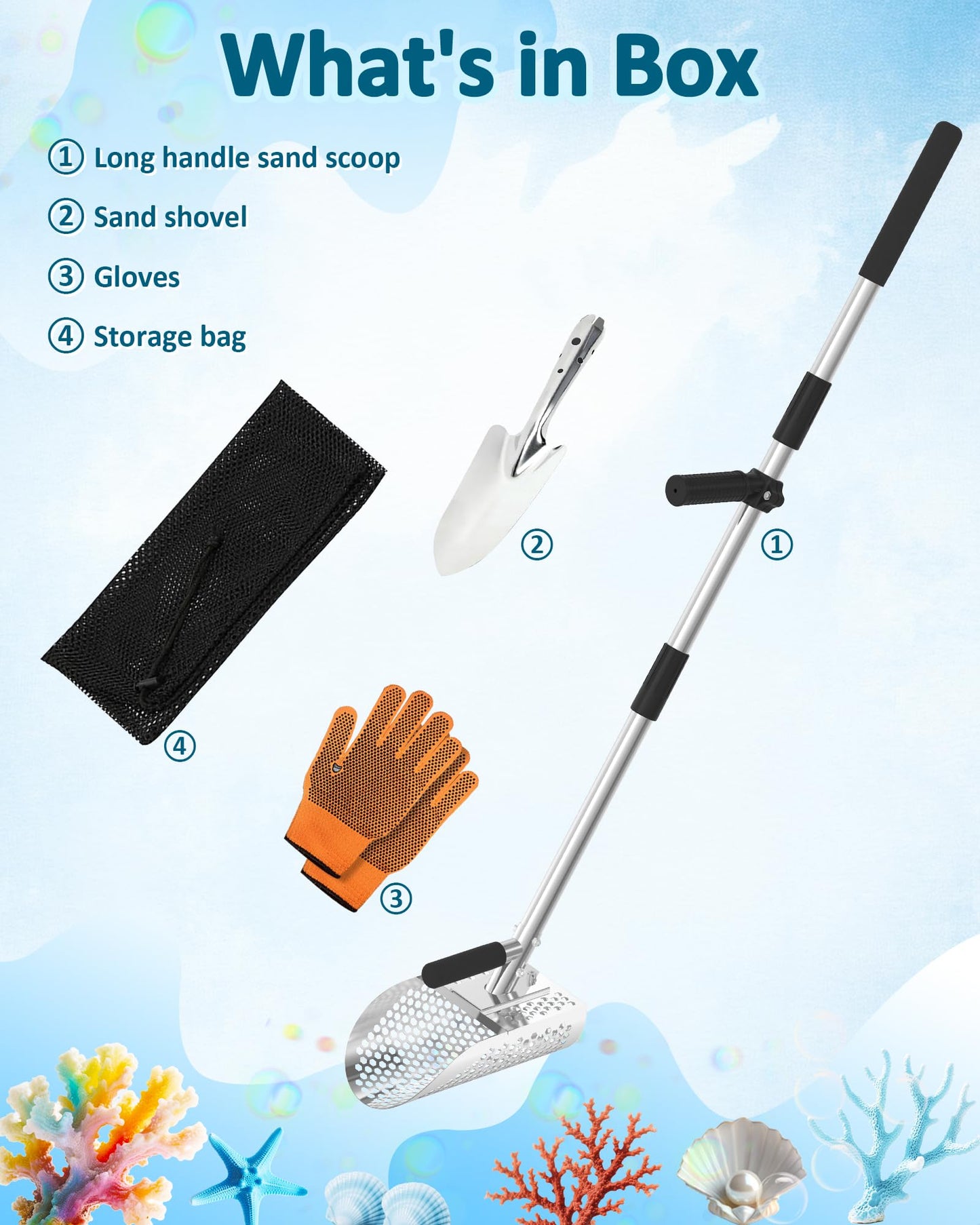 Stainless Sand Scoop — Long-Handle, Fast Sifting (Metal Detecting/Beach)