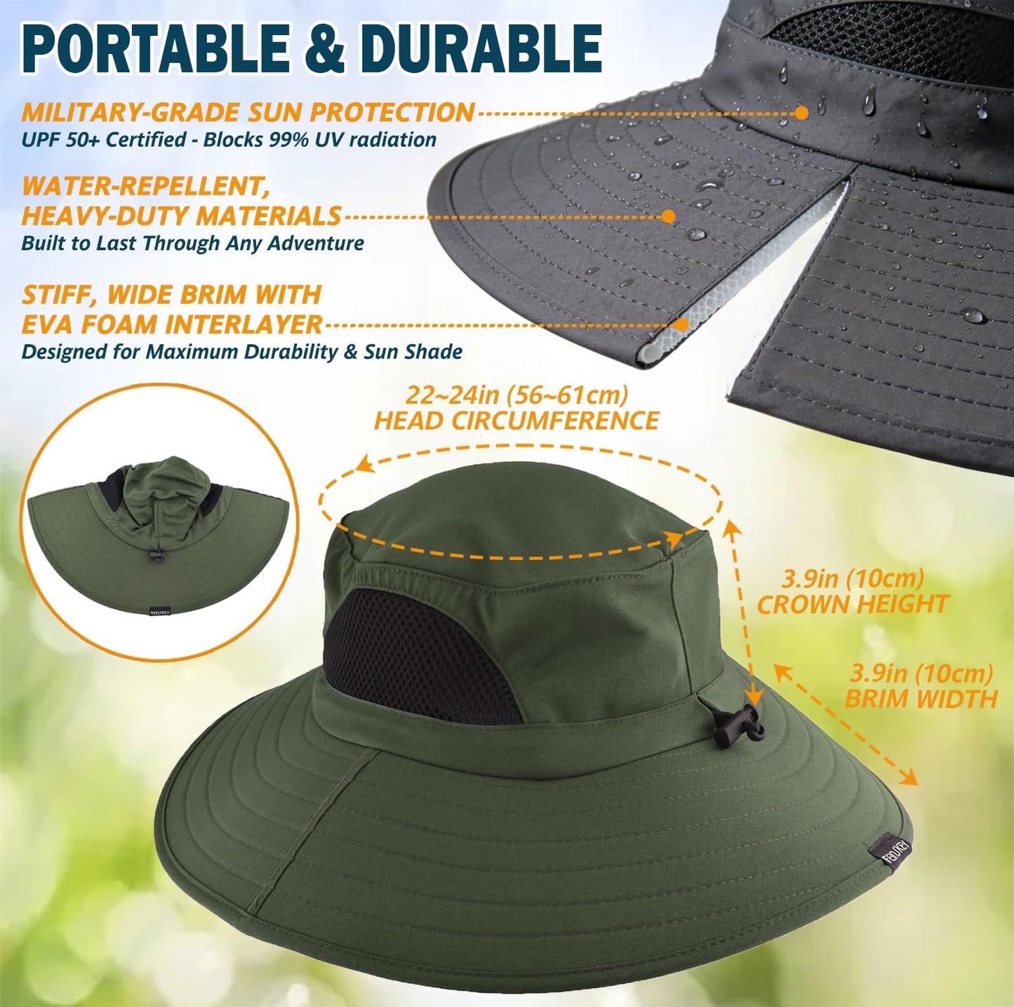 EINSKEY Wide Brim Sun Hat, UPF 50+ UV Protection Waterproof Packable Bucket Hat for Men & Women, Fishing Hiking Beach Garden
