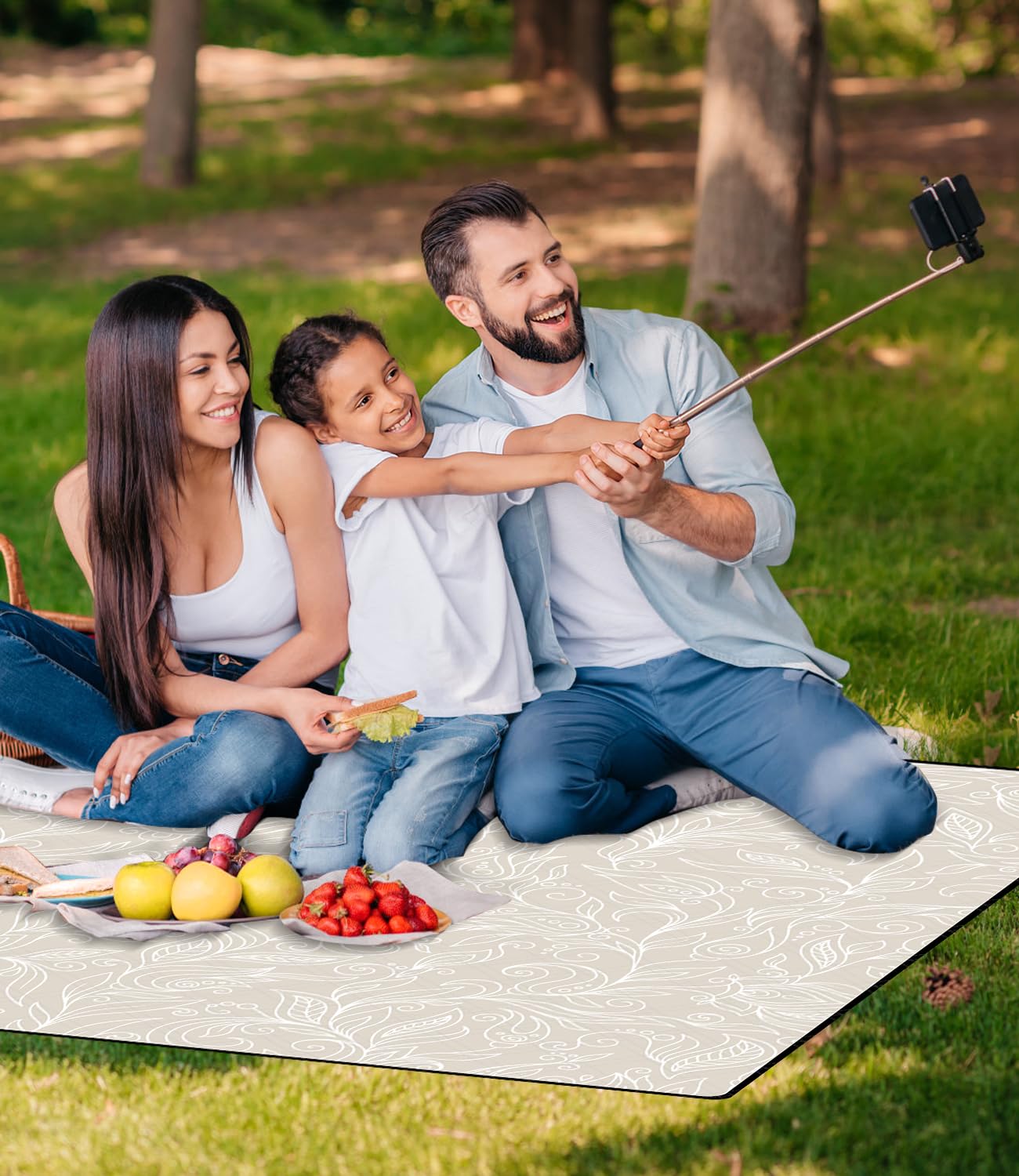 Picnic Blankets 79"x79" Extra Large Outdoor Blanket Beach Blanket Waterproof SandProof Picnic Mat Washable Foldable Portable for Grass Lawn Beach Camping (White with Flowers)