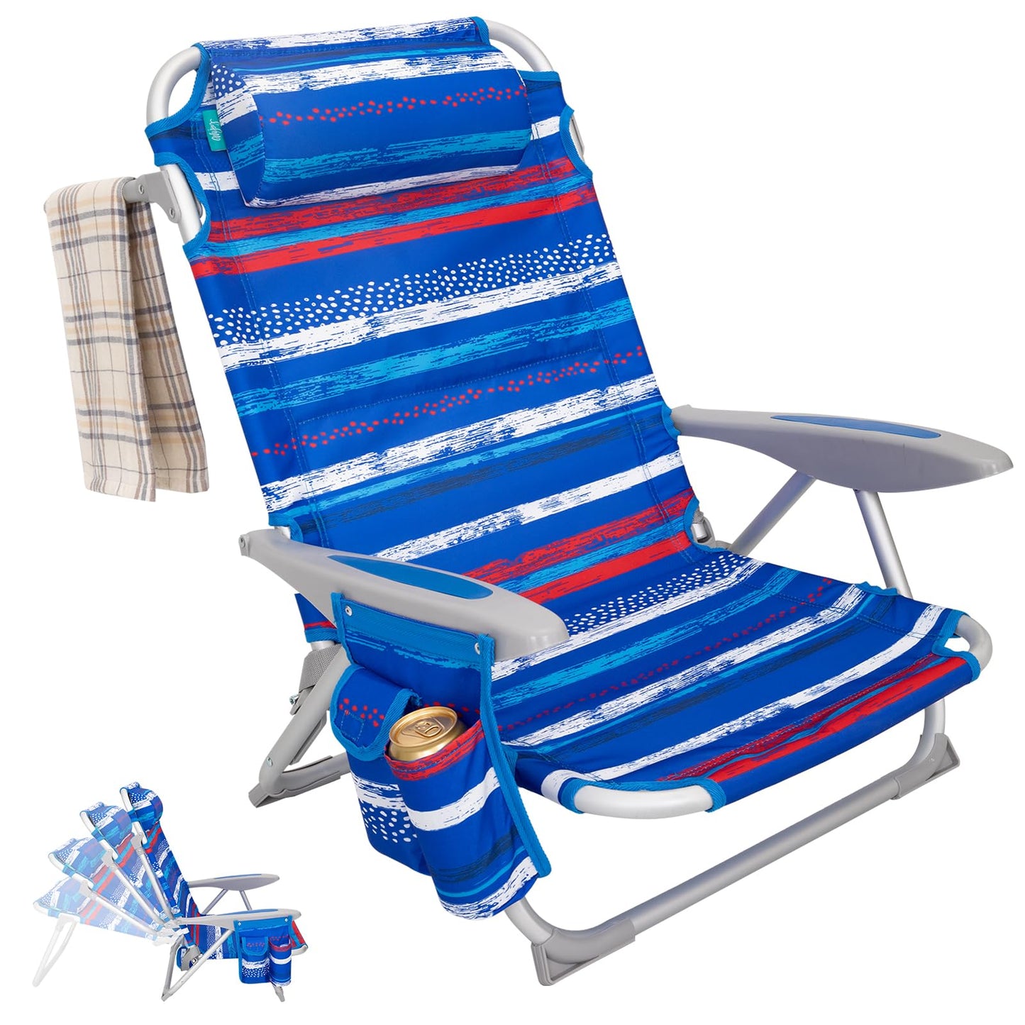 #WEJOY Beach Chair for Adults, Reclining Adjustable Position, Lay Flat Lightweight Folding Portable Aluminum Chair with Backpack Straps,Padded headrest, Heavy Duty 400 lbs Lawn Chair for Beach, Sand