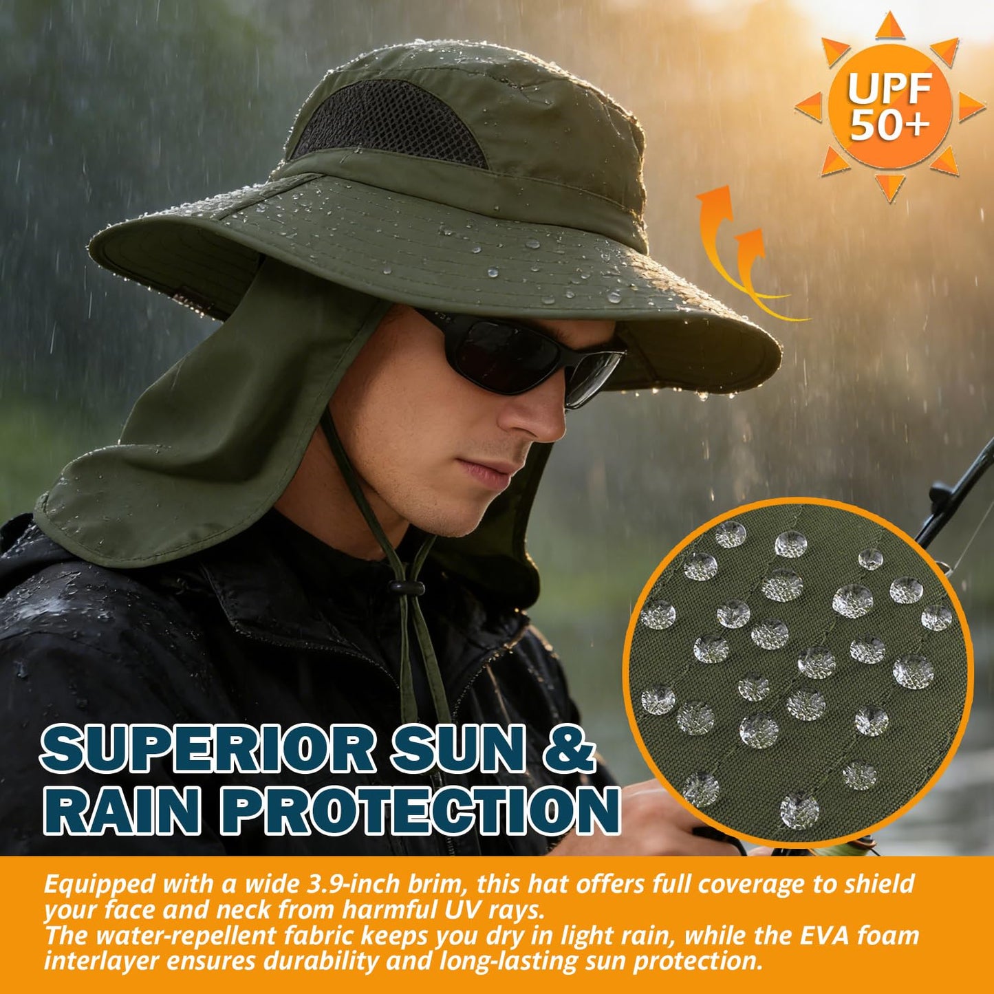 EINSKEY Wide Brim Sun Hat, UPF 50+ UV Protection Waterproof Packable Bucket Hat for Men & Women, Fishing Hiking Beach Garden